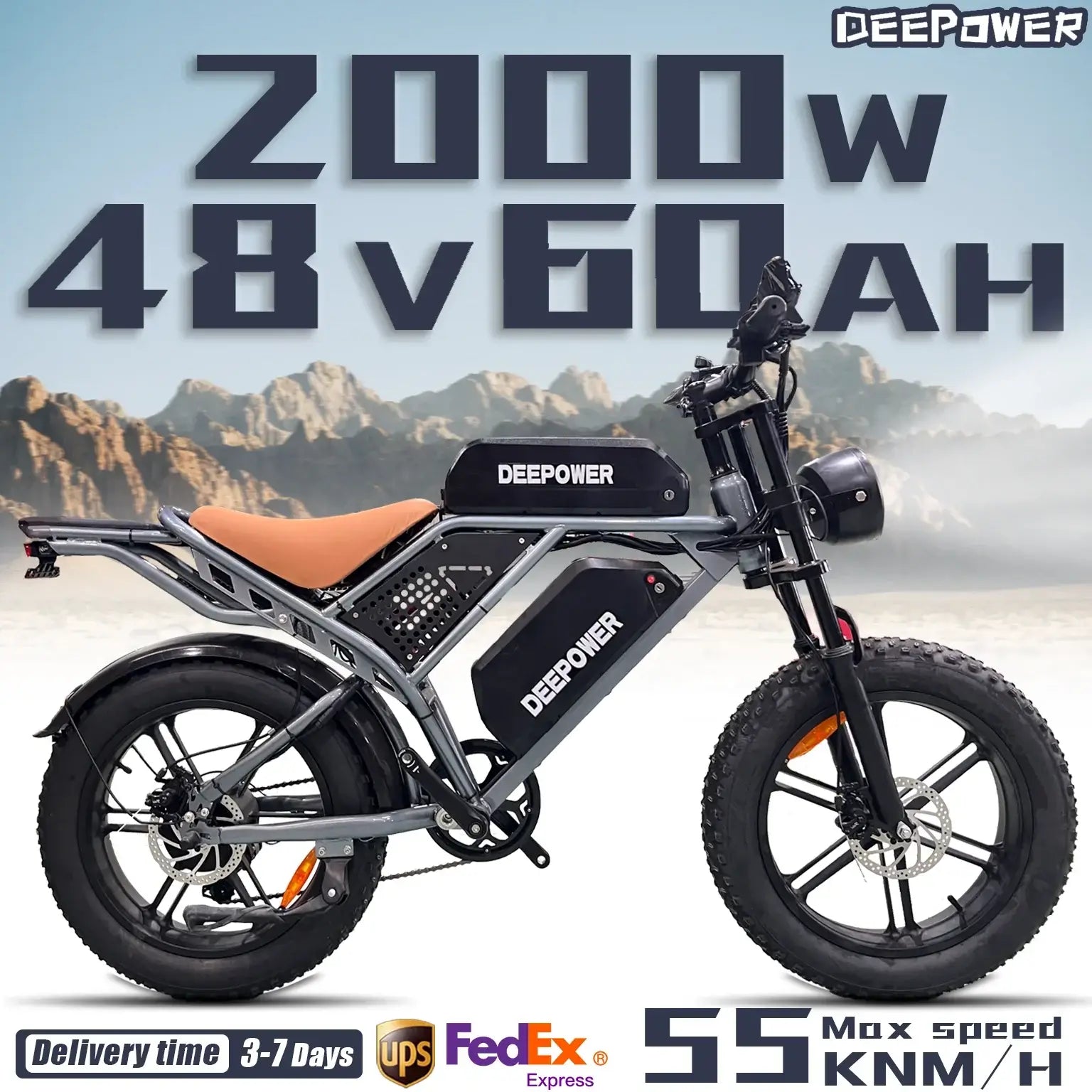 DEEPOWER DP SQ7 2000W Off Road Electric Bike – 55KM/H Top Speed, 48V Lithium Battery, Full Suspension Mountain E-Bike for Adults - Perfect for Trail Riding, Commuting & Outdoor Adventures