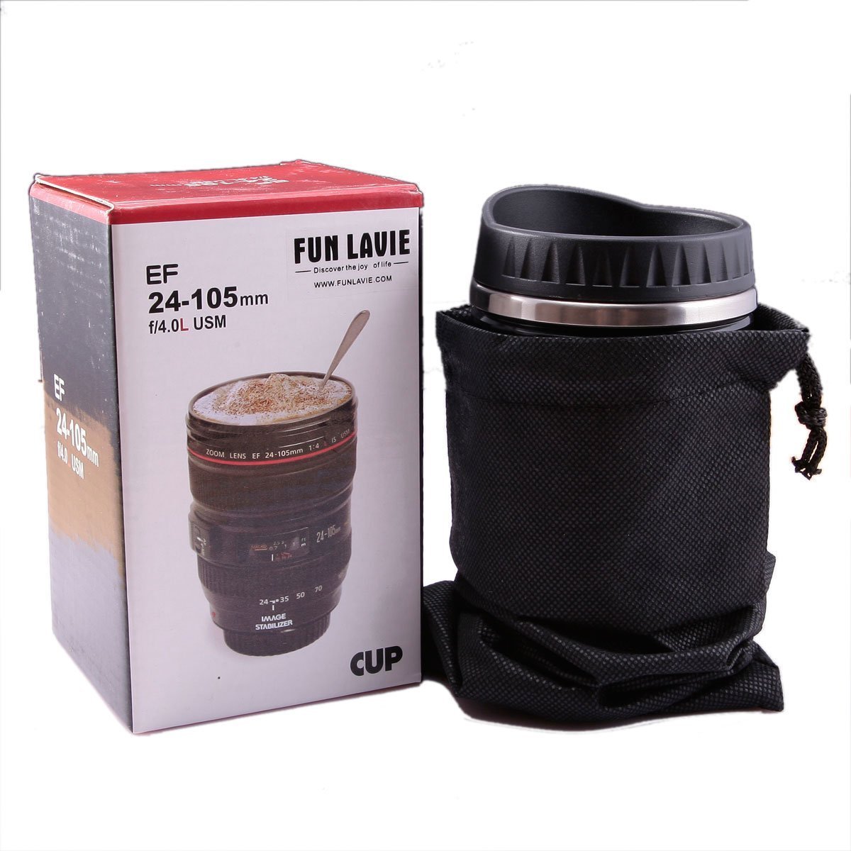 Funlavie Camera Lens Coffee Mug - Unique Travel Mug for Coffee & Tea, Novelty Birthday Gifts for Women & Men - Perfect for Office, Camping & Photography Enthusiasts