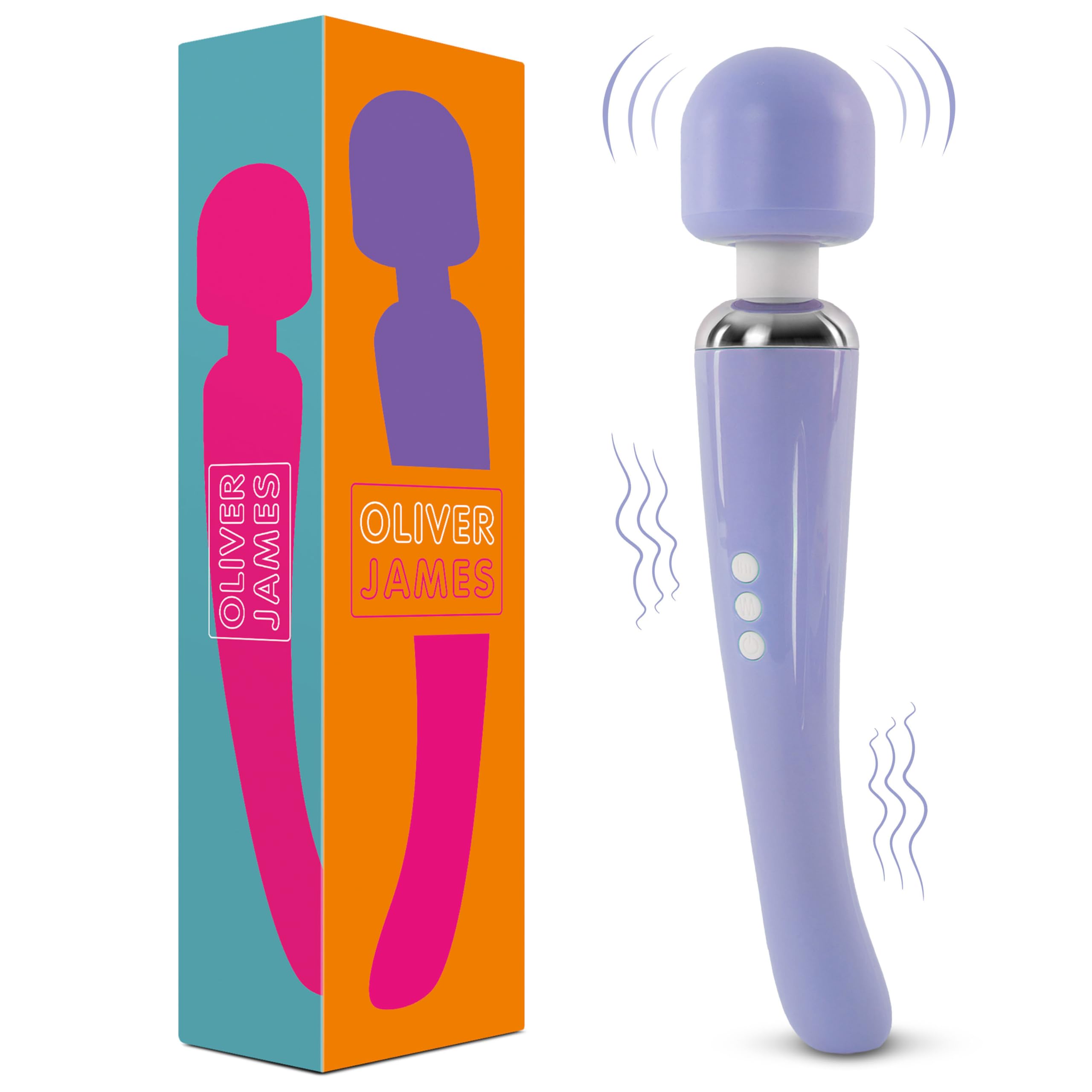 Oliver James Powerful Wand Massager - 20 Vibration Modes & 8 Speeds, Wireless G-Spot & Clitoral Stimulator, Waterproof Adult Sex Toy for Women - Perfect for Solo Play, Couples & Sensual Massage (Large, Purple)