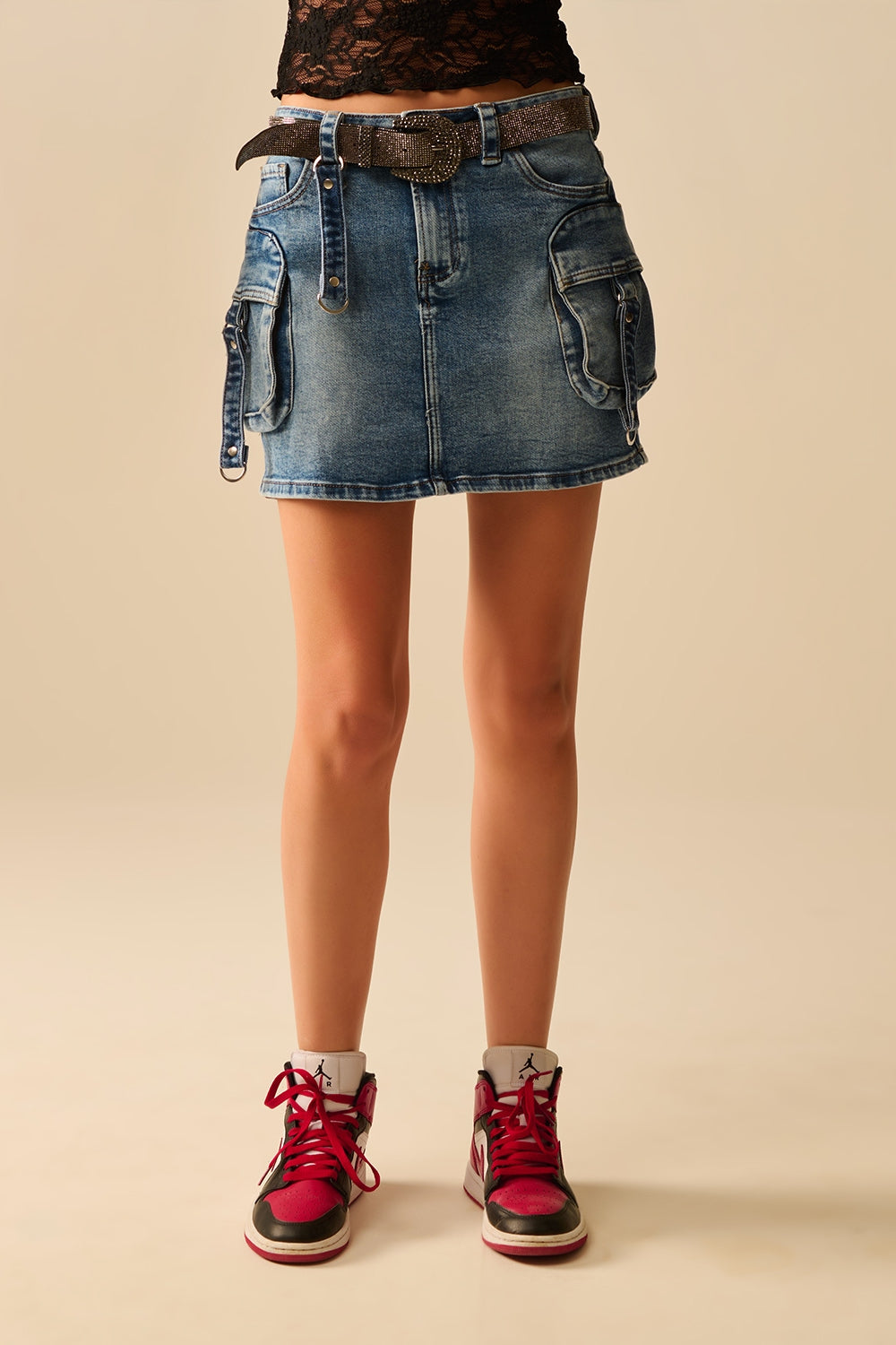 Cargo Mini Denim Skirt with Hanging Details - Stylish & Trendy for Casual Outfits, Streetwear, and Summer Fashion