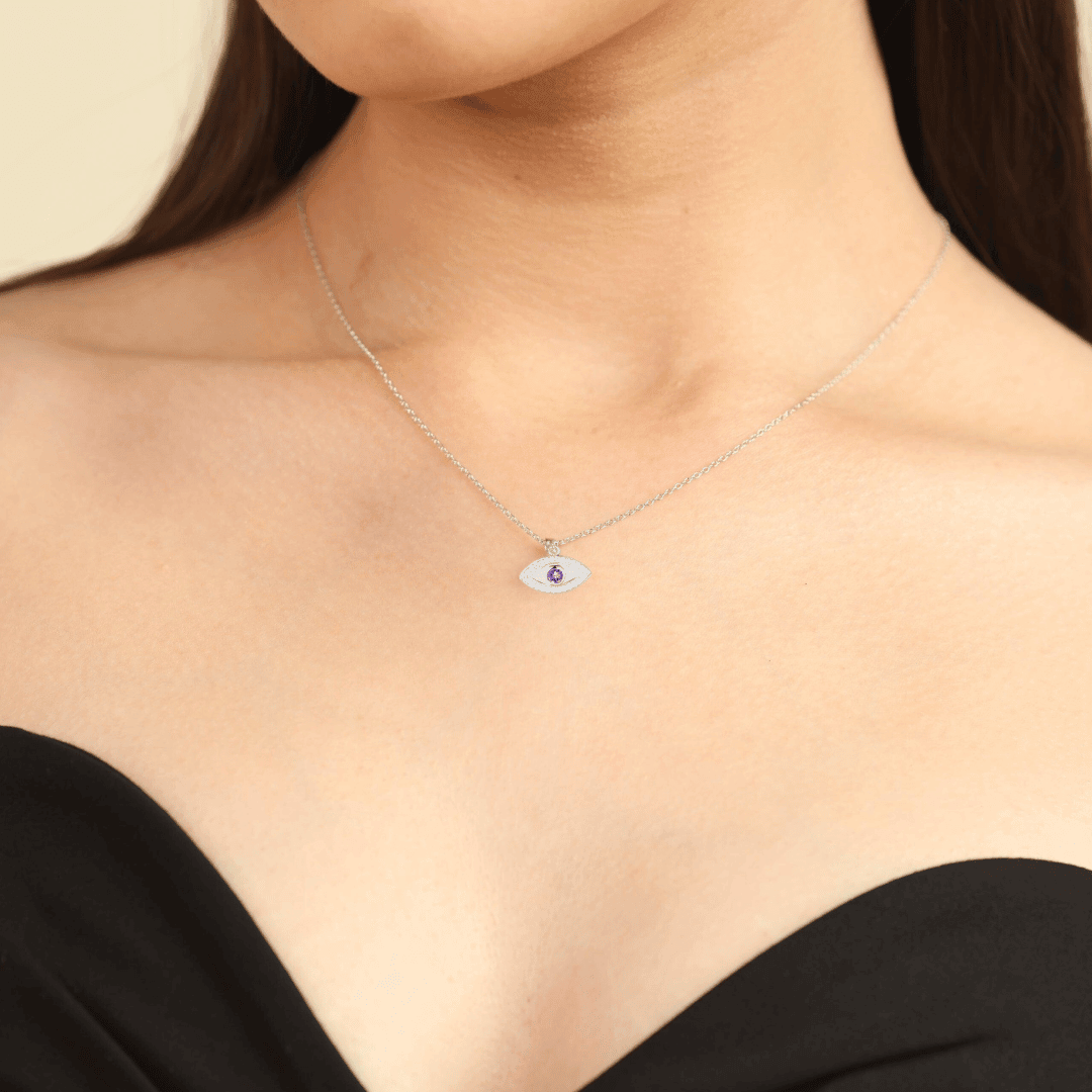 Amethyst Evil Eye Necklace for Women - Protection Jewelry with Healing Crystal - Perfect for Spiritual Healing, Meditation & Positive Energy