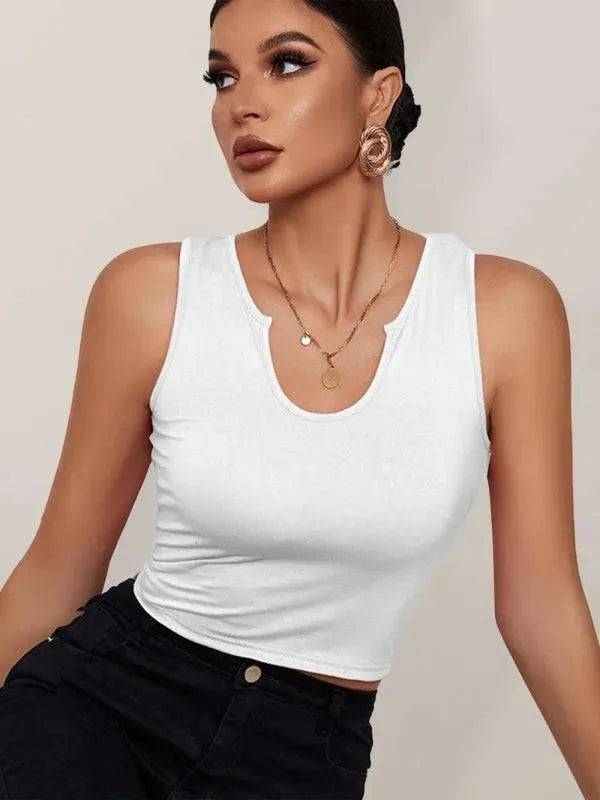 Y Neckline Knit Tank Top for Women - Summer Casual Sleeveless Blouse - Perfect for Beach, Vacation & Everyday Wear