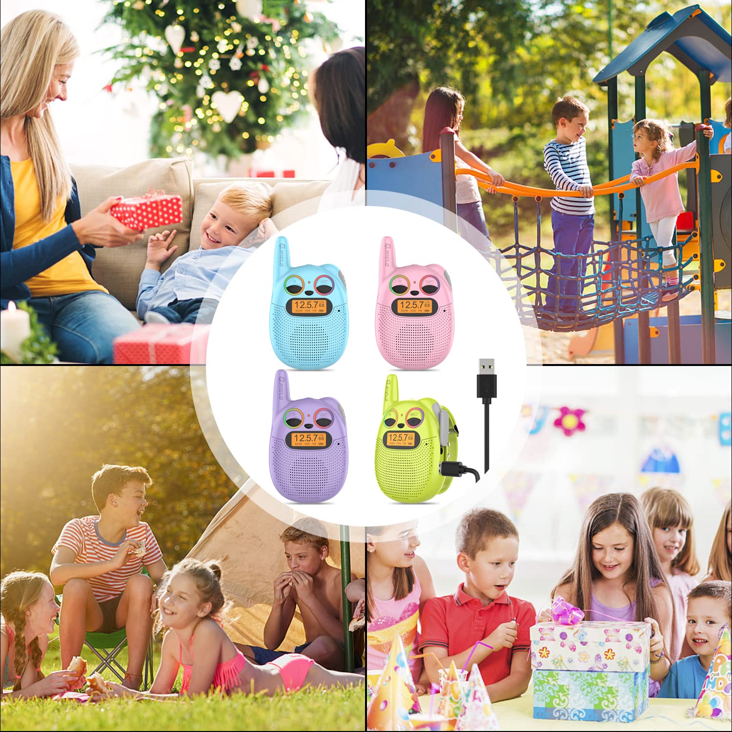 Qniglo Kids Walkie Talkies 4 Pack - Rechargeable Wrist Walkie Talkies for Boys & Girls Ages 3-12 | Perfect Christmas & Birthday Gifts | Great for Camping, Hiking, Outdoor Adventures & Family Activities