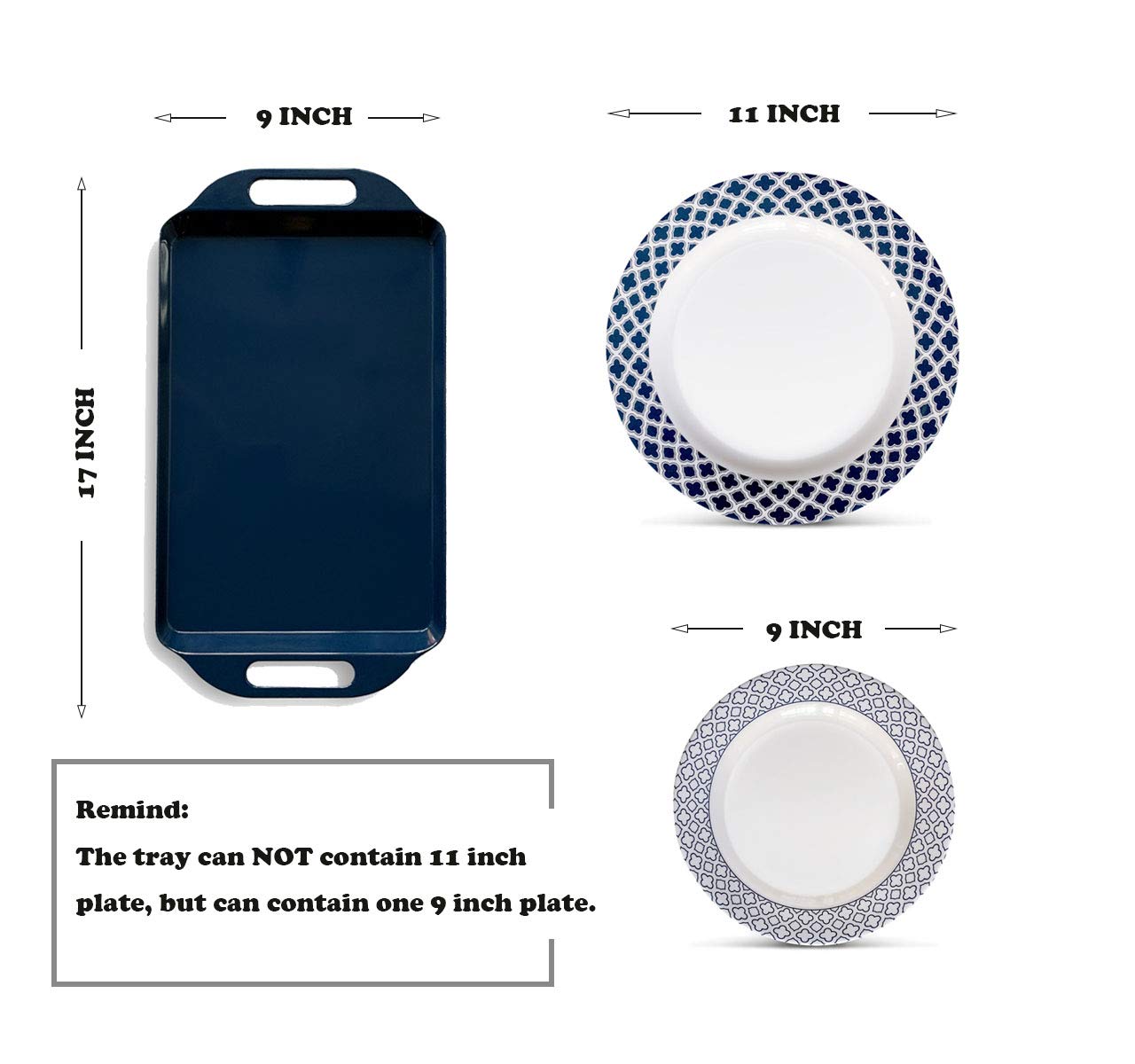 Bowla Melamine Rectangular Serving Tray with Handles - BPA-Free, Dishwasher Safe, Eco-Friendly Food Serving Platter (Dark Blue) | Perfect for Parties, Picnics & Restaurant Use