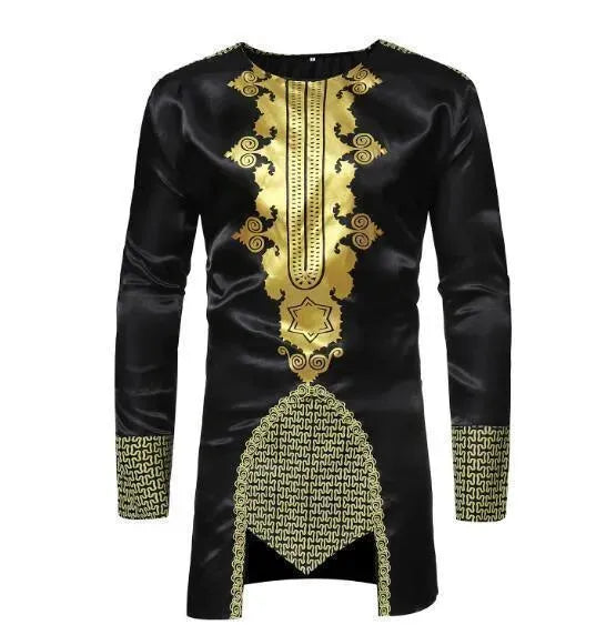 Stylish Black Long Sleeve African Print Shirt for Men | Traditional Dashiki Tops | Perfect for Cultural Events, Weddings & Casual Wear