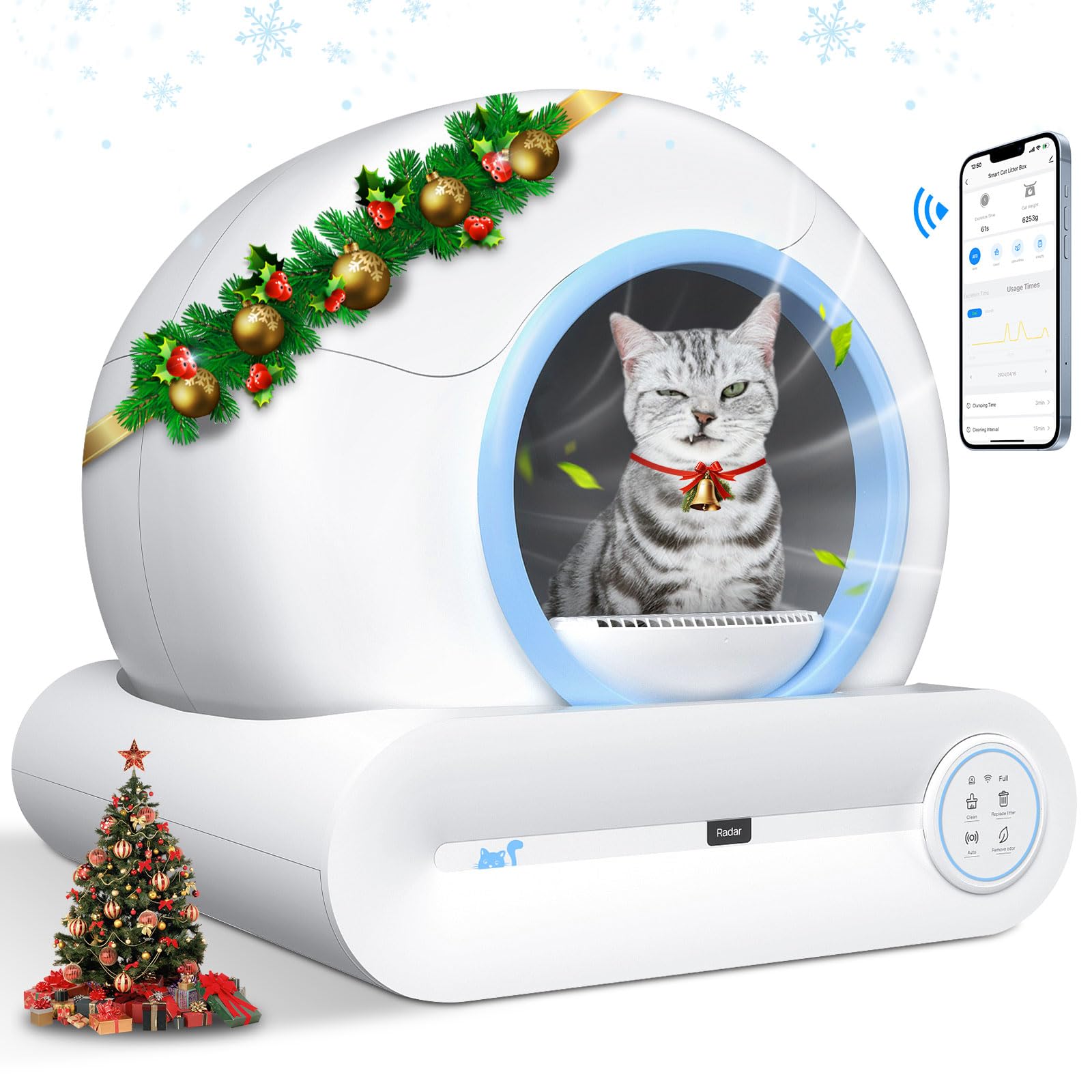 Self Cleaning Cat Litter Box - Smart Automatic Kitty Litter Box with APP Control, 65L+9L Low Entry Electric Litter Box for Multiple Cats, Odor-Free Auto Litter Box with Mats (Blue) - Perfect for Busy Pet Owners & Multi-Cat Households