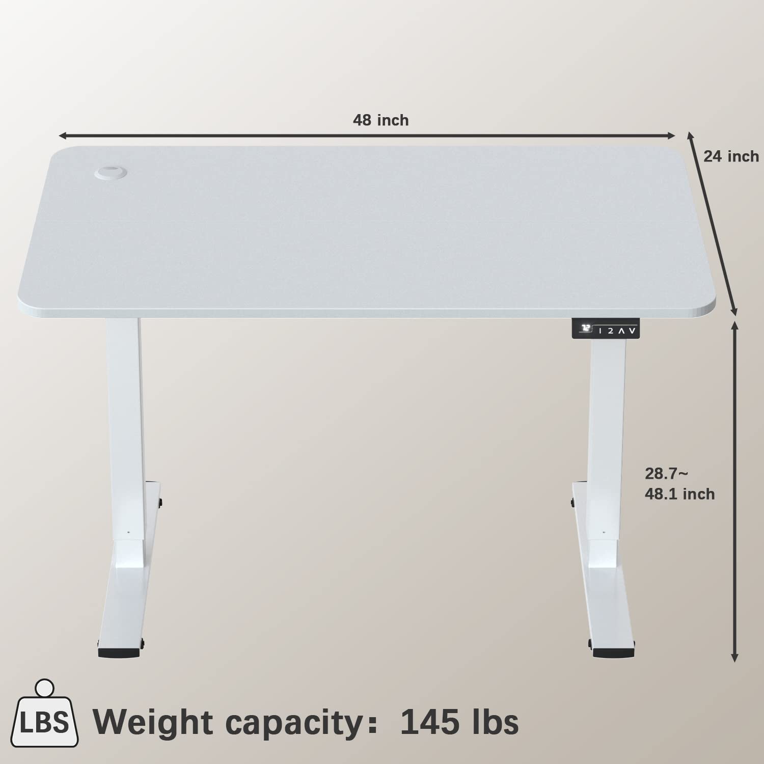 Furmax 48 x 24 Inches Electric Height Adjustable Standing Desk - Memory Preset Sit Stand Desk with T-Shaped Metal Bracket, White - Perfect for Home Office, Gaming & Workspace Ergonomics
