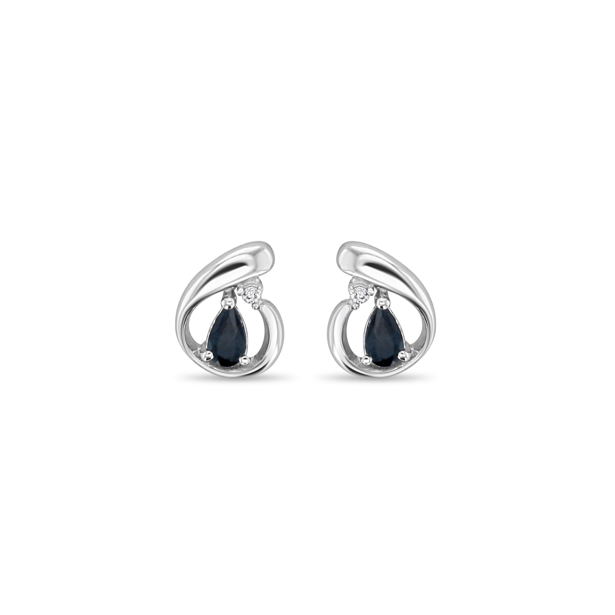14K White Gold Tear Drop Sapphire Stud Earrings with Diamond Accent - Elegant Jewelry for Weddings, Parties & Special Occasions