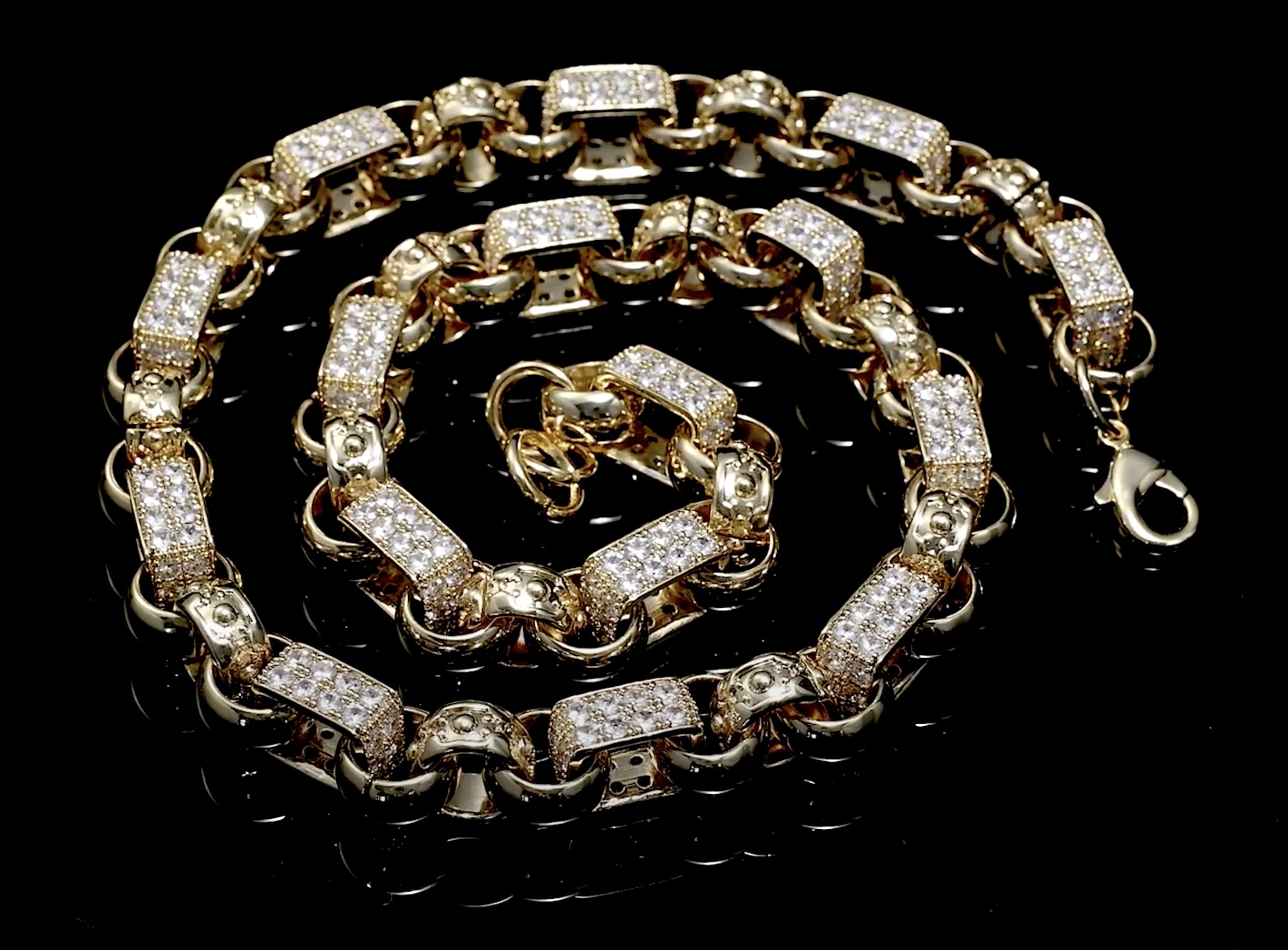 Luxury XXL Gold Plated Gypsy Link Belcher Chain Necklace for Women & Men - 24 to 30 Inch Chunky Heavy Gold Chain with Stone Detailing & High-End Finish | Perfect for Parties, Weddings & Special Occasions