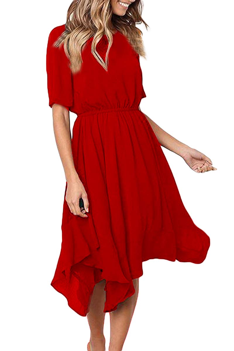 Alaster Women's Chiffon Short Sleeve Casual Midi Dress with Irregular Hem - Flowy Summer Dress for Beach, Party & Vacation | Lightweight & Comfortable