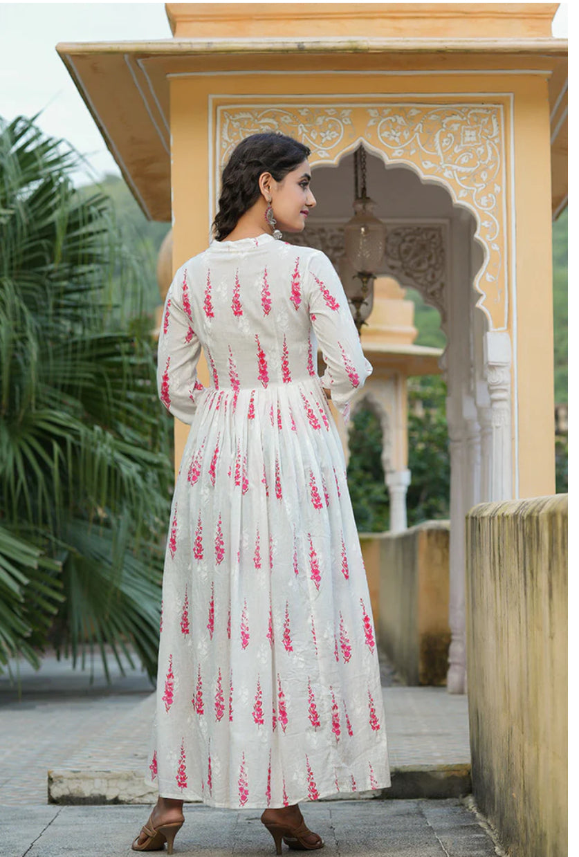 Stylish Off White Cotton Anarkali Kurti for Women - Elegant Indian Ethnic Wear for Festivals, Weddings & Special Occasions