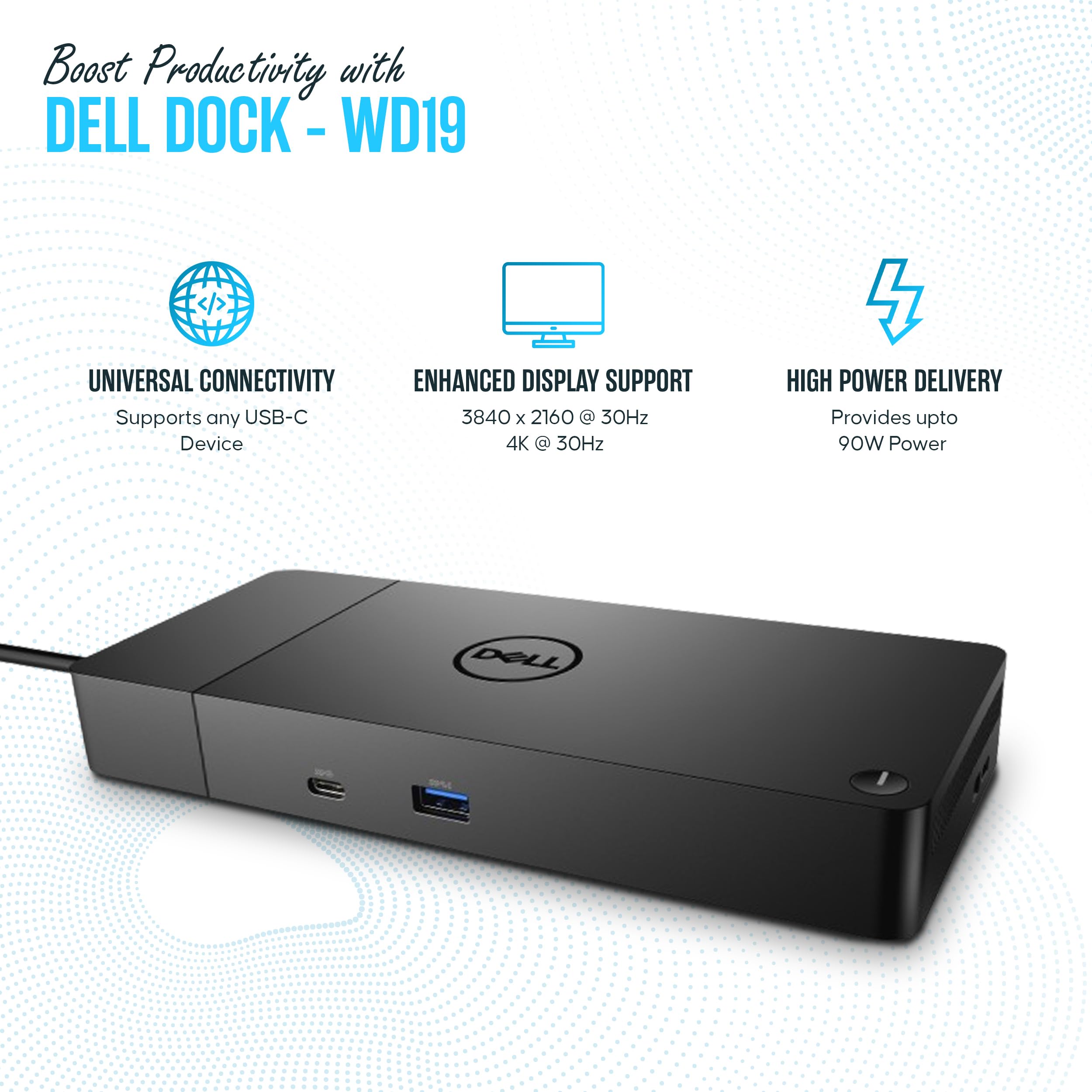 Dell WD19 USB C Docking Station - Dual Monitor Dock with 180W Power Adapter, HDMI & DisplayPort - Compatible with Dell Laptops for Home Office & Workspace Setup