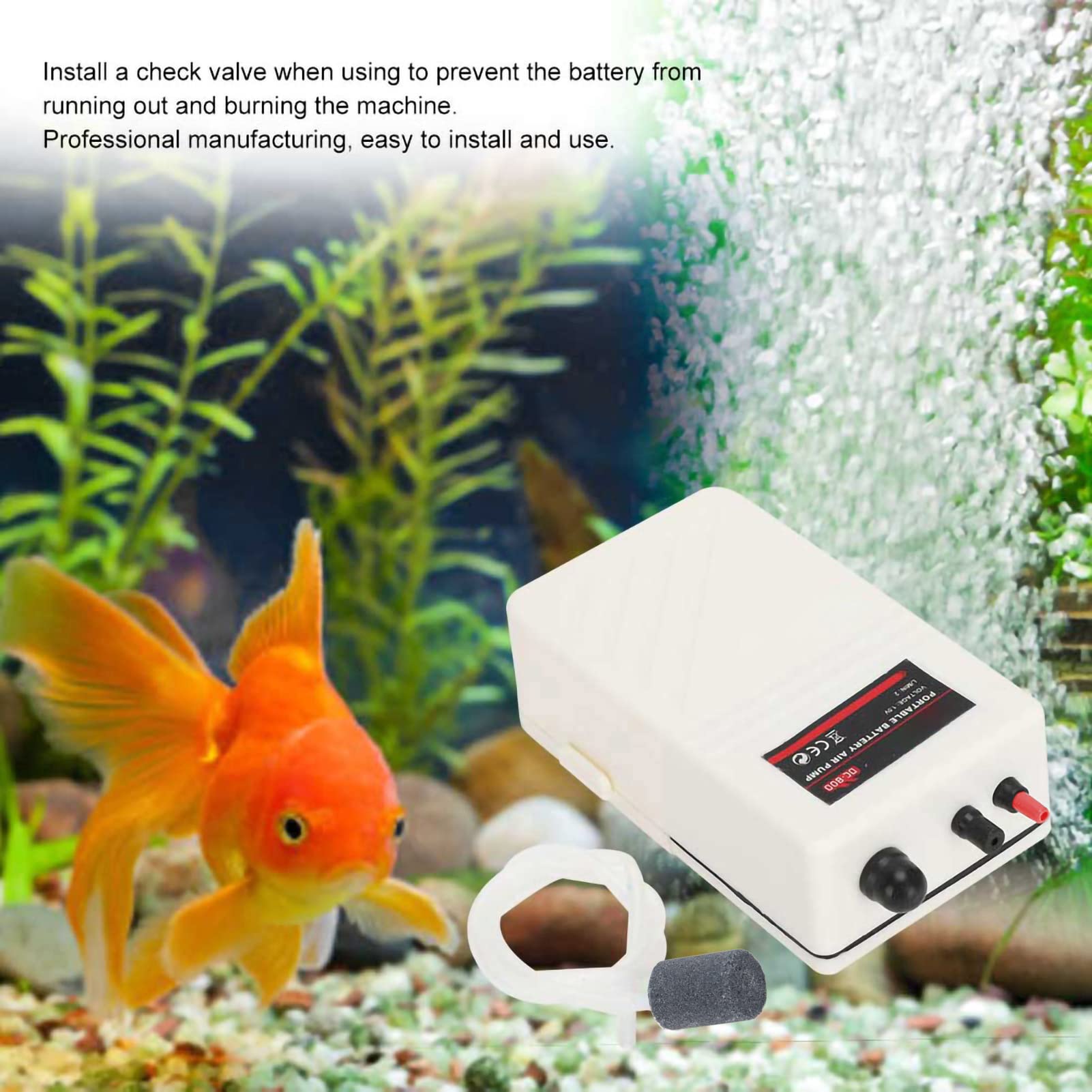 Portable Aquarium Air Pump for Fish Tank - Battery Powered Oxygen Pump with Air Stone & Tubing, 2 D Batteries Operated - Ideal for Outdoor Fishing, Emergency Backup, Home & Office Aquariums