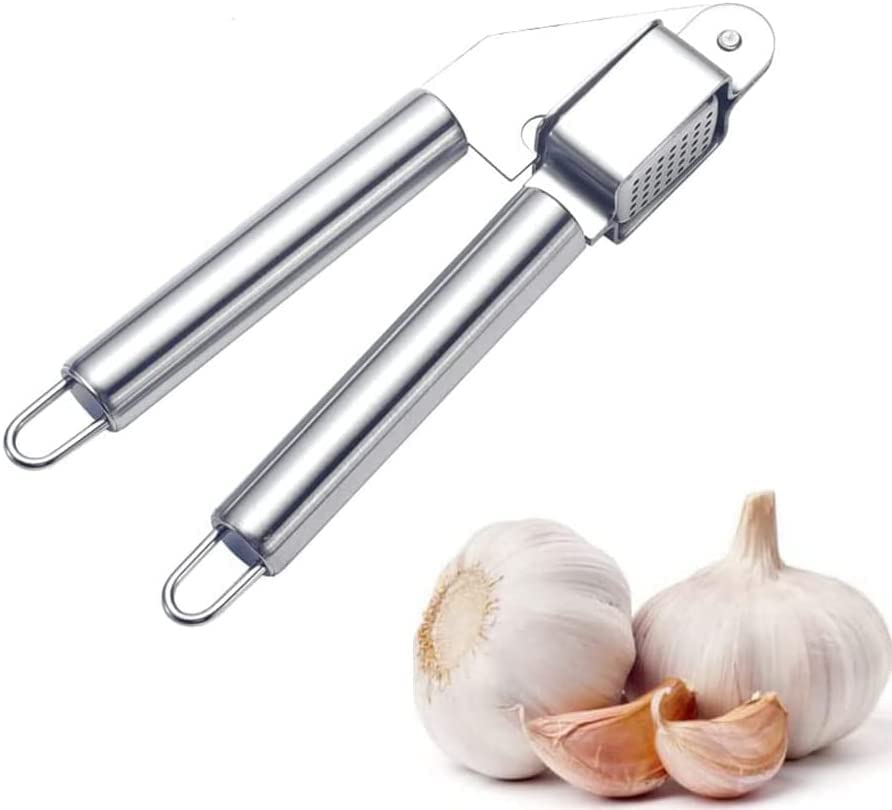 Premium Stainless Steel Heavy Duty Garlic Press - Professional Kitchen Tool for Easy Crushing, Durable & Easy to Clean - Perfect for Home Kitchens, Restaurants, and Meal Prep (Includes Non-Slip Grip) - Ideal for Italian Cooking, Garlic Bread, and Flavorful Recipes