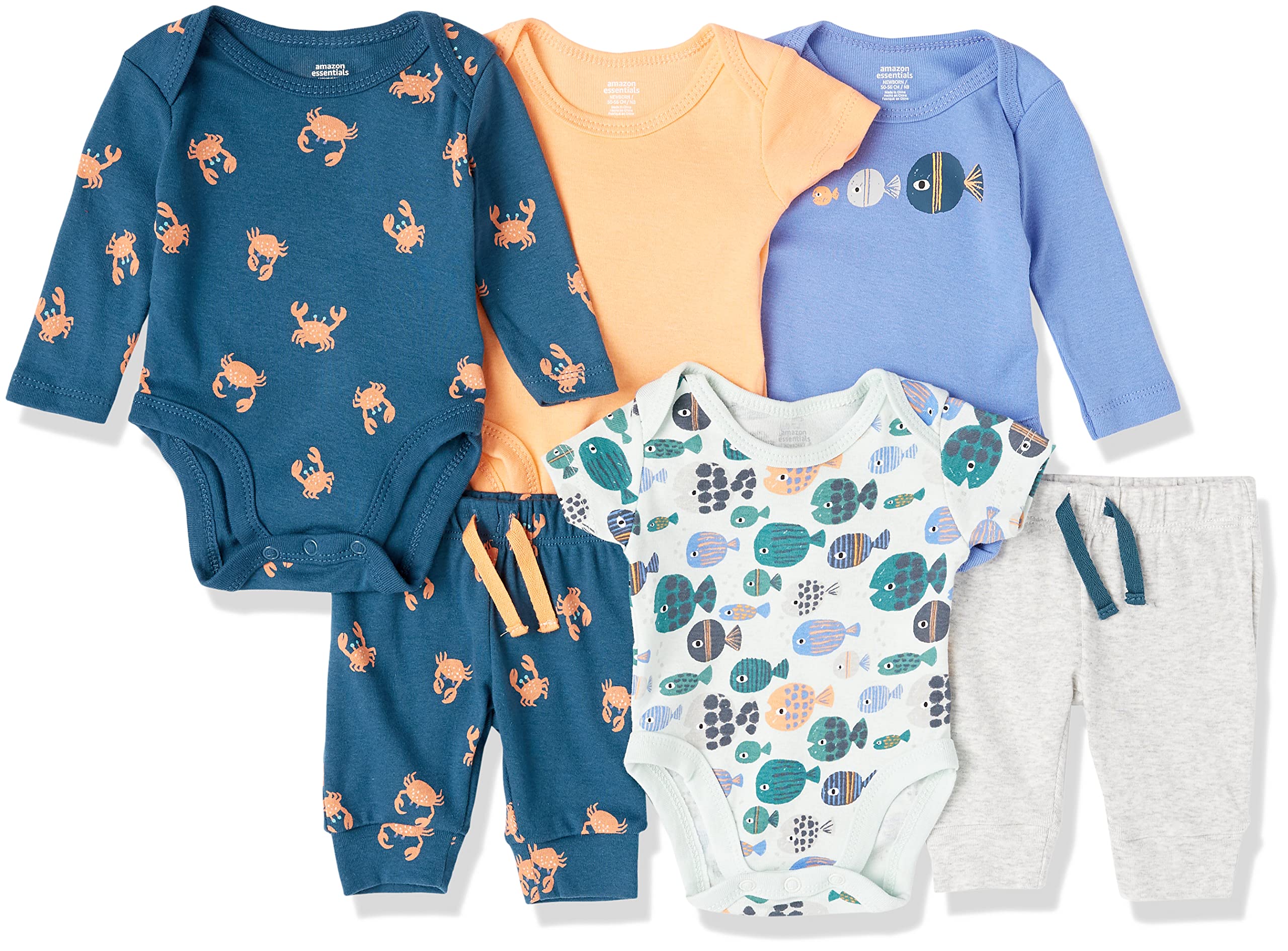 Amazon Essentials Unisex Baby Cotton Layette Outfit Sets - 6-Pack | Soft & Comfortable Newborn Clothes for Boys & Girls | Perfect for Everyday Wear, Gifts & Photo Shoots