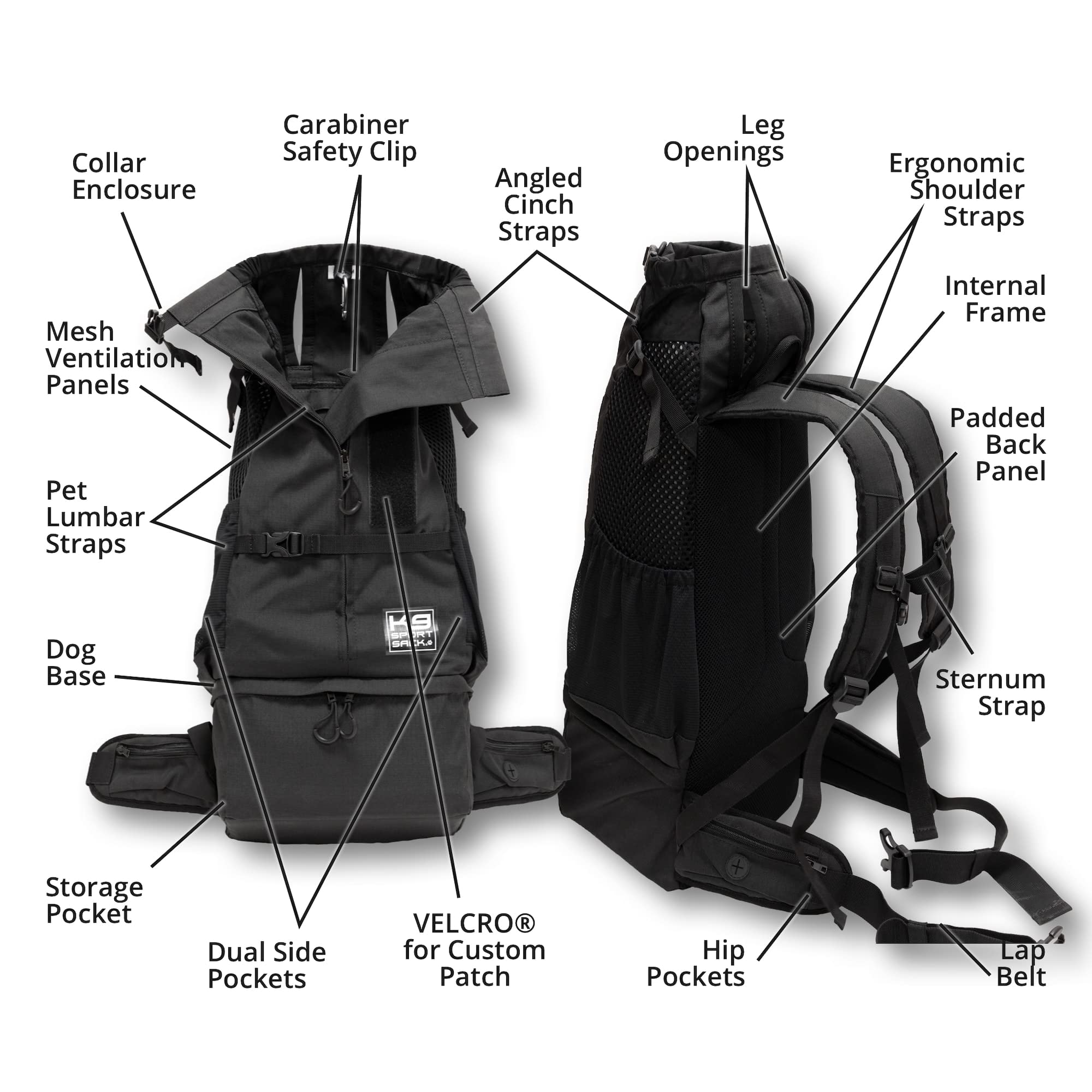 K9 Sport Sack Knavigate - Adjustable Front Facing Dog Carrier Backpack for Small to Large Dogs | Veterinarian Approved Pet Carrier | Hiking, Travel & Outdoor Adventures (Large, Midnight Black)