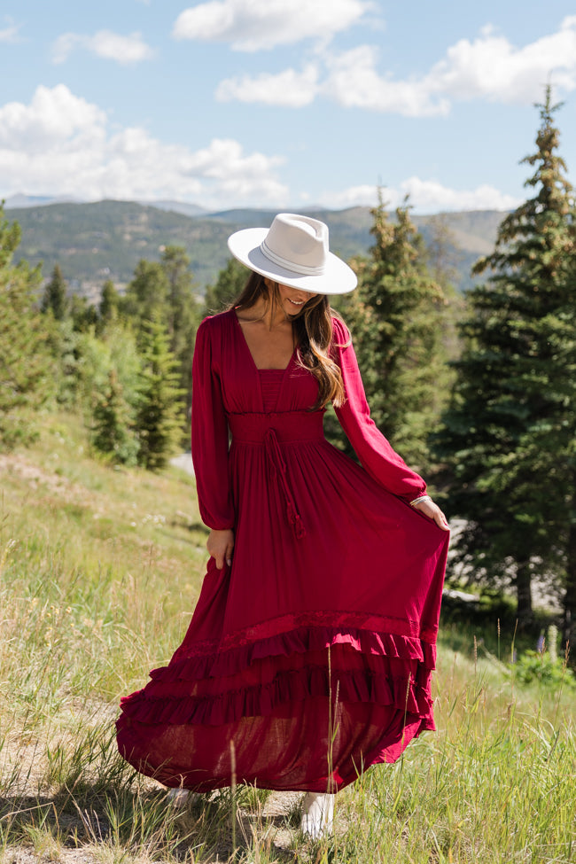 Lucky to Have You Wine Maxi Dress for Women - Elegant Long Flowy Dress for Parties, Weddings & Special Occasions | On Sale Now