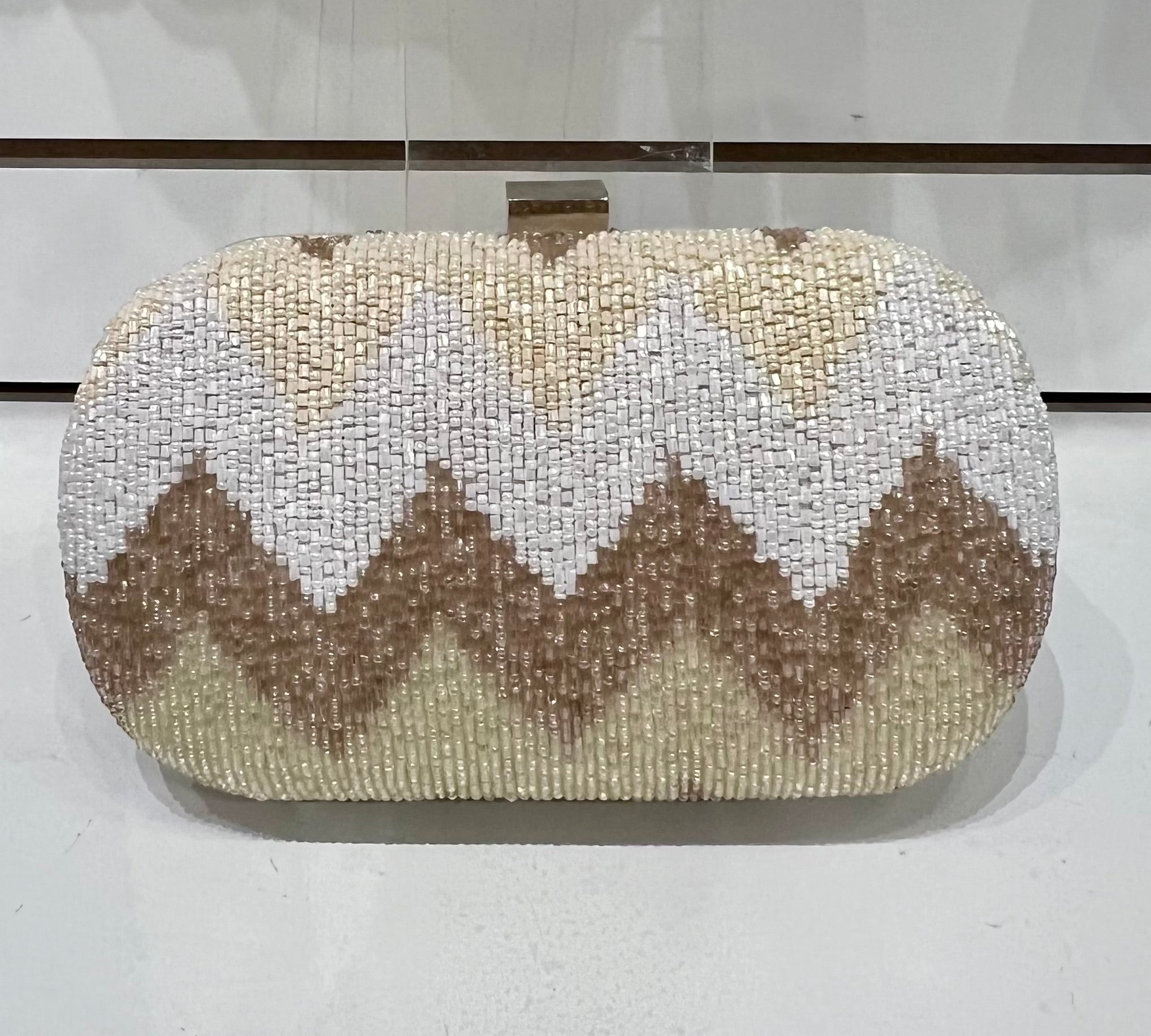 Santi Beaded Silk Clutch Handbag for Women - Elegant Taupe Evening Bag, Perfect for Weddings, Parties & Special Occasions