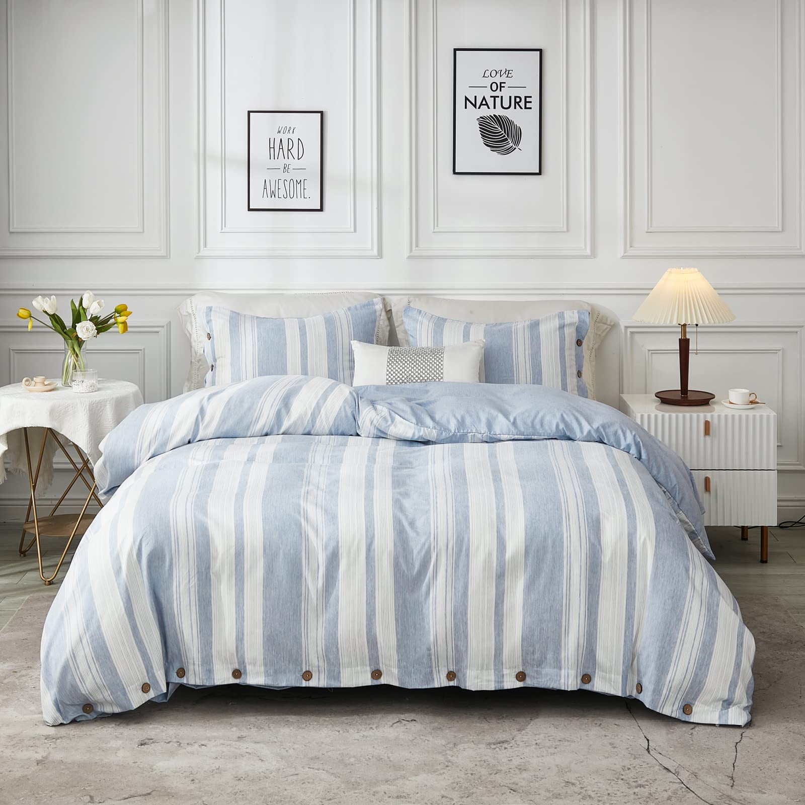 Breathable Soft Brushed Microfiber Duvet Cover Set - King Size Blue Striped Bedding with Button Closure (Includes 1 Duvet Cover + 2 Pillowcases) | Perfect for Cozy Bedrooms & Guest Room Decor