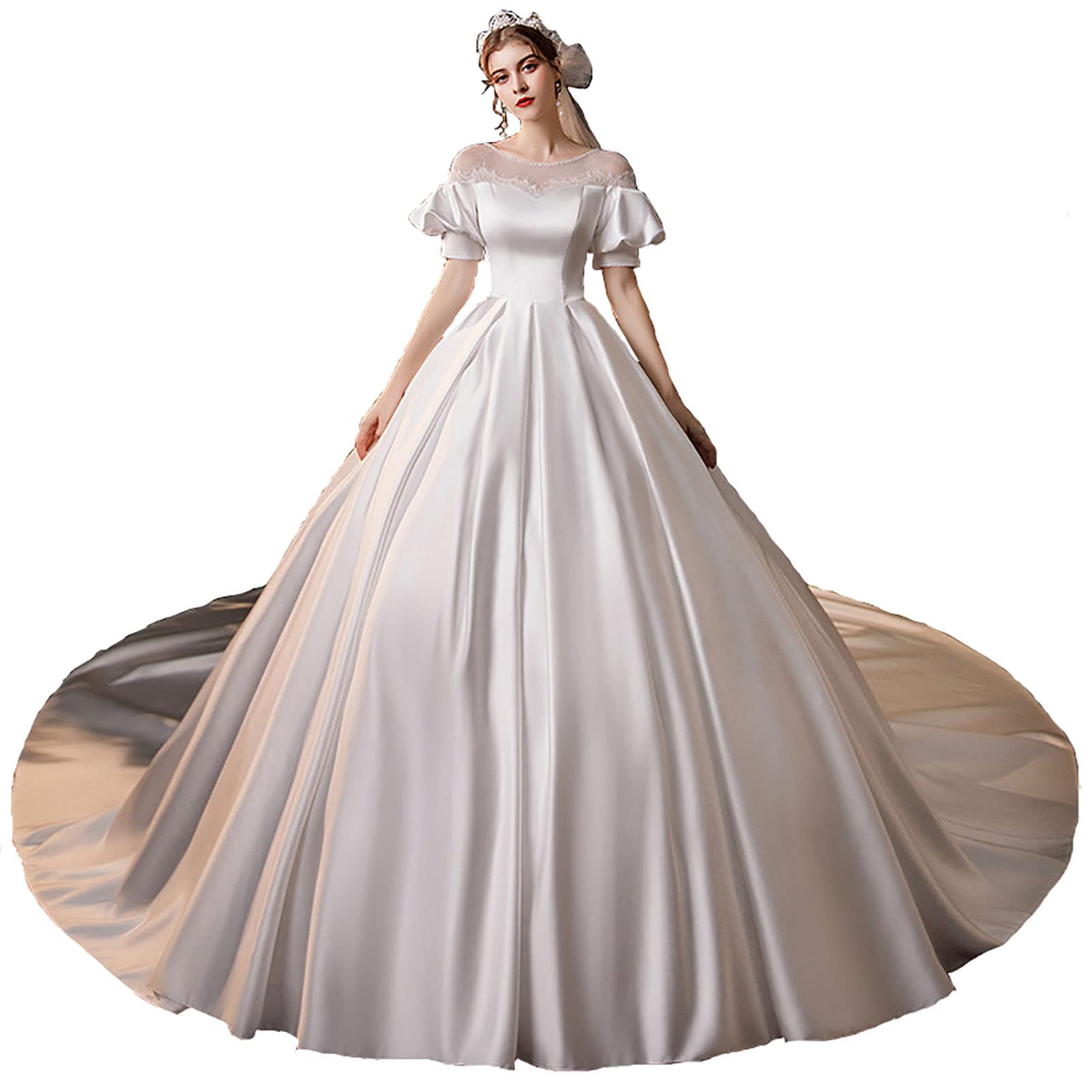 Vintage Wedding Dresses for Women - Sexy Backless Elegant Bridesmaid Gowns with Flat Neckline | Perfect for Beach Weddings, Formal Events & Special Occasions