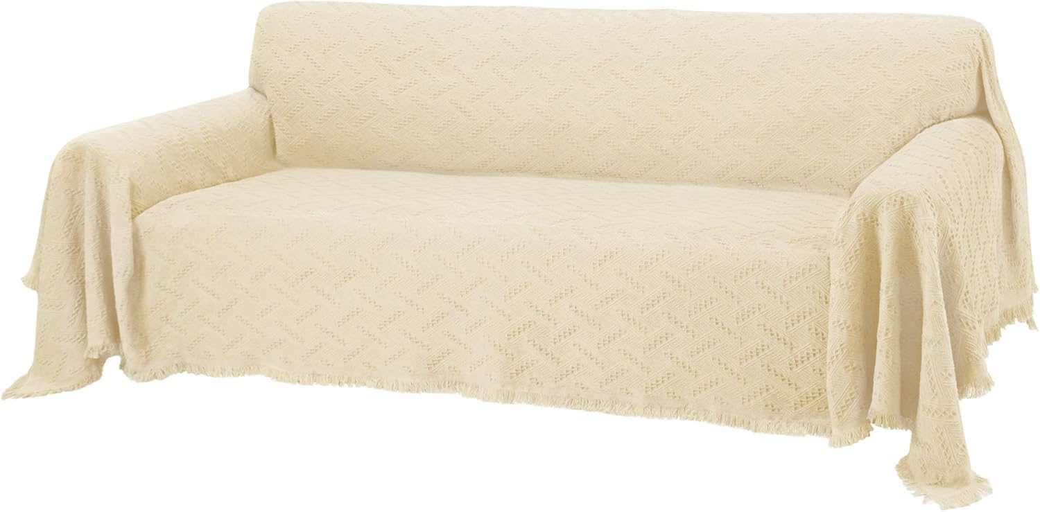 Geometric Throw Sofa Cover Blanket - Washable 3 Cushion Couch Cover, Pet-Friendly Furniture Protector for Dogs (Large, Light Beige) - Perfect for Living Room Decor, Sofa Protection & Pet Owners