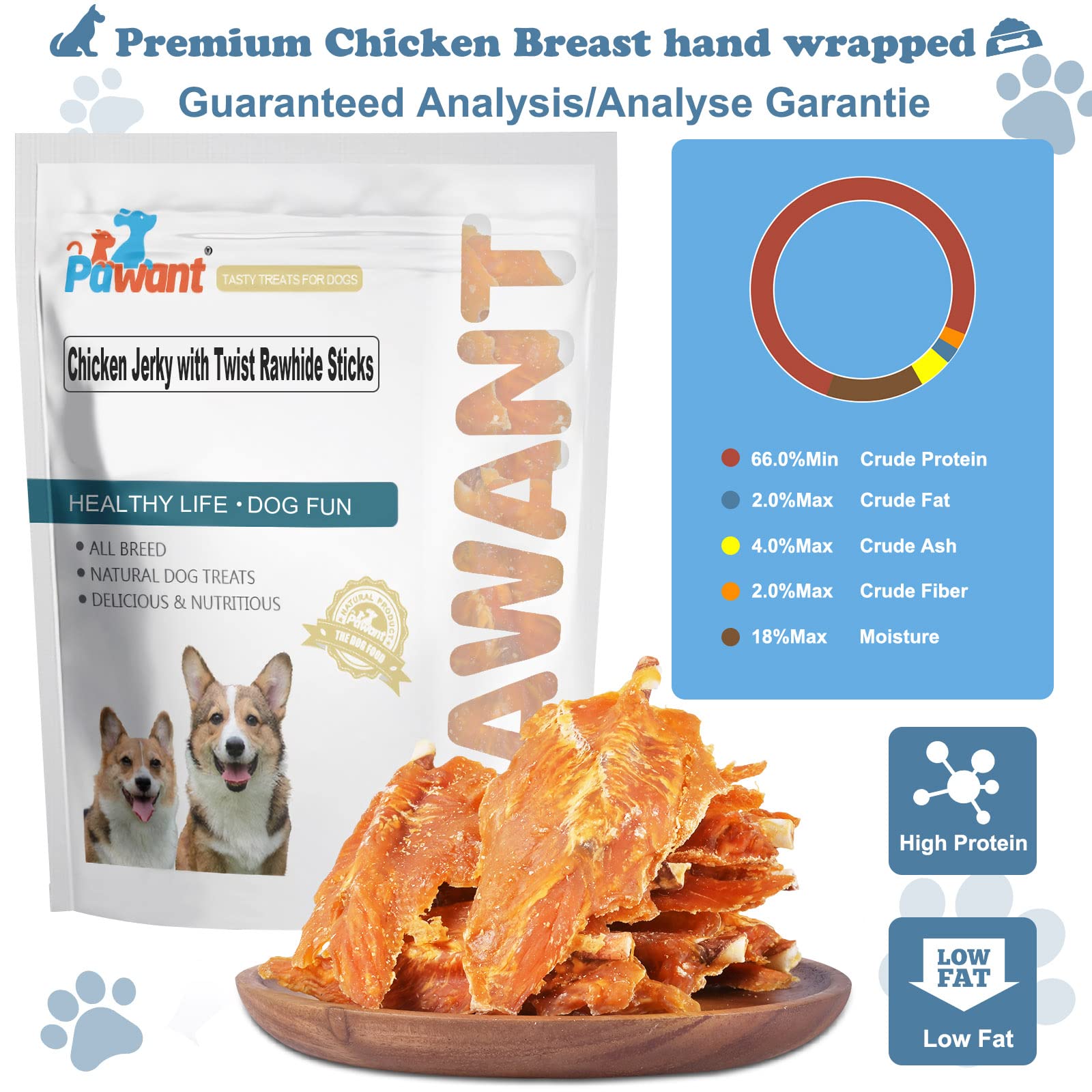 Premium Chicken Jerky & Rawhide Sticks for Puppy Training - Natural Dog Chews & Treats, 0.5lb/227g - Perfect for Obedience Training & Teething Relief