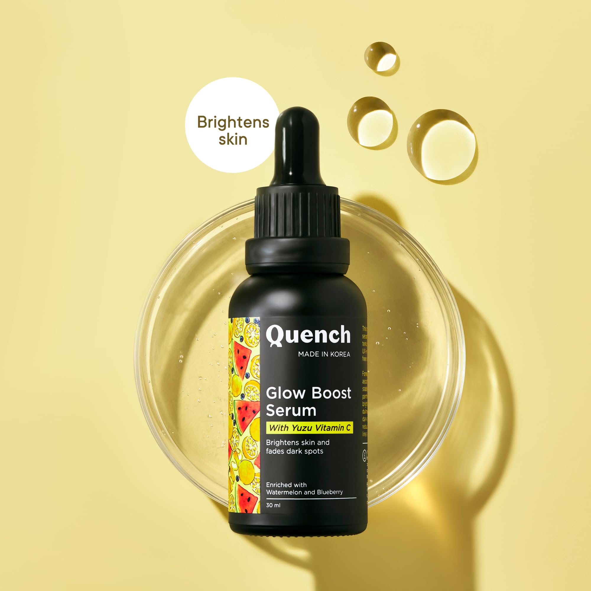 Quench Vitamin C Glow Boost Face Serum with 5% Ethyl Ascorbic Acid | Brightening Serum for Dark Spots & Uneven Skin Tone | Highly Stable & Non-Irritating | Korean Skincare | Perfect for Morning Routine & Night Care (30ml)