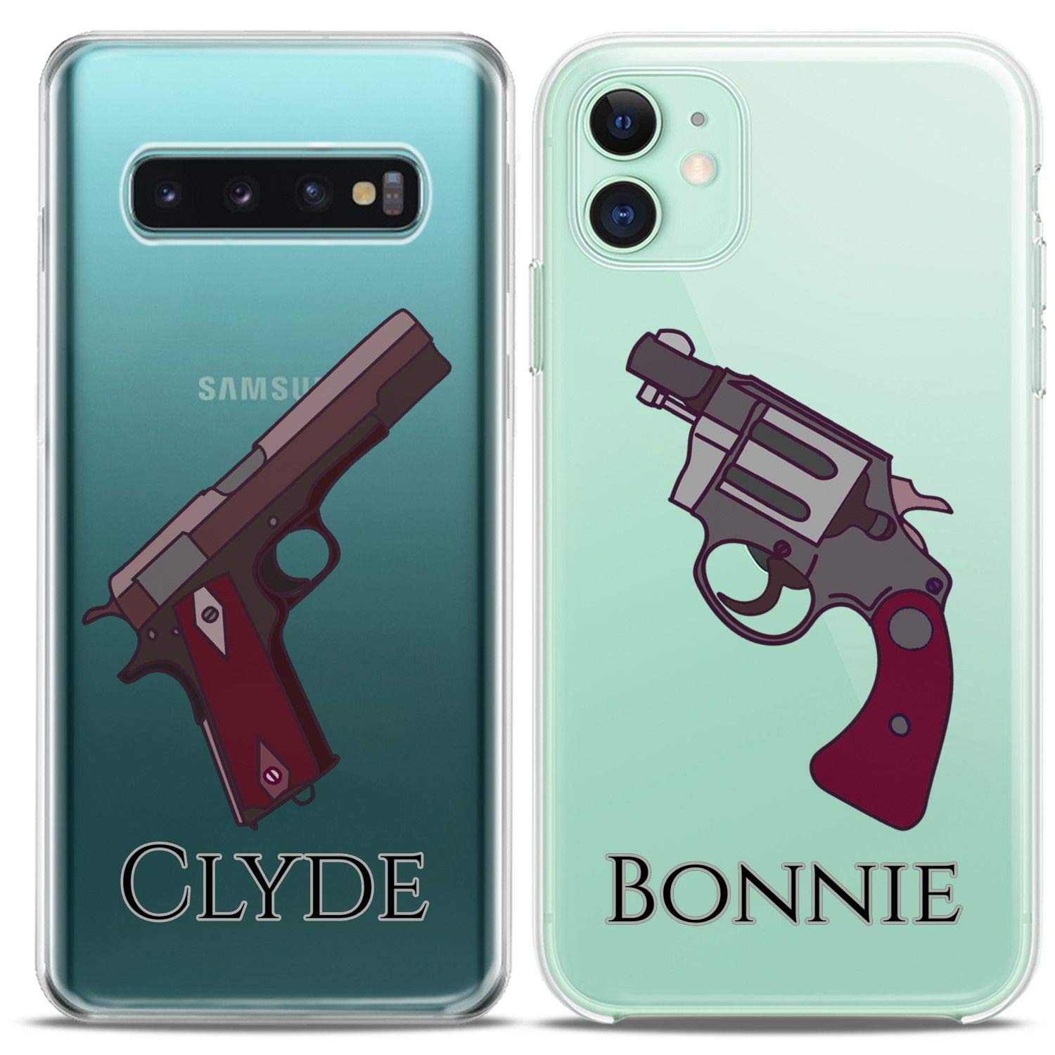 Matching Couple Phone Cases for iPhone 16/15/14/13/12/11 Pro Max/Mini/XS/X/8 Plus/7+/XR/SE - Bonnie & Clyde Criminal Design Slim Clear Flexible Cover - Perfect for Valentine's Gifts, Anniversary & Couple Matching Accessories