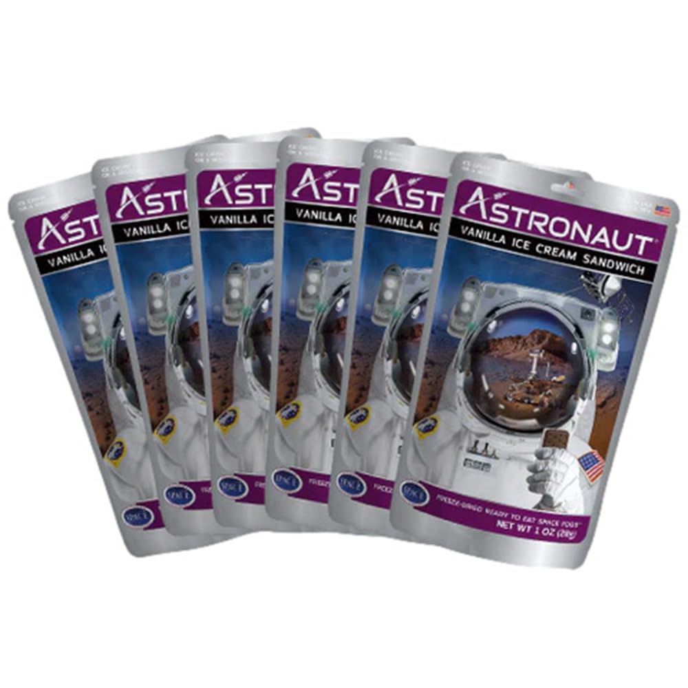 Freeze-Dried Ice Cream Sandwich - Astronaut Food Vanilla Flavor (6 Pack) | NASA Space Dessert for Camping, Hiking & Outdoor Adventures