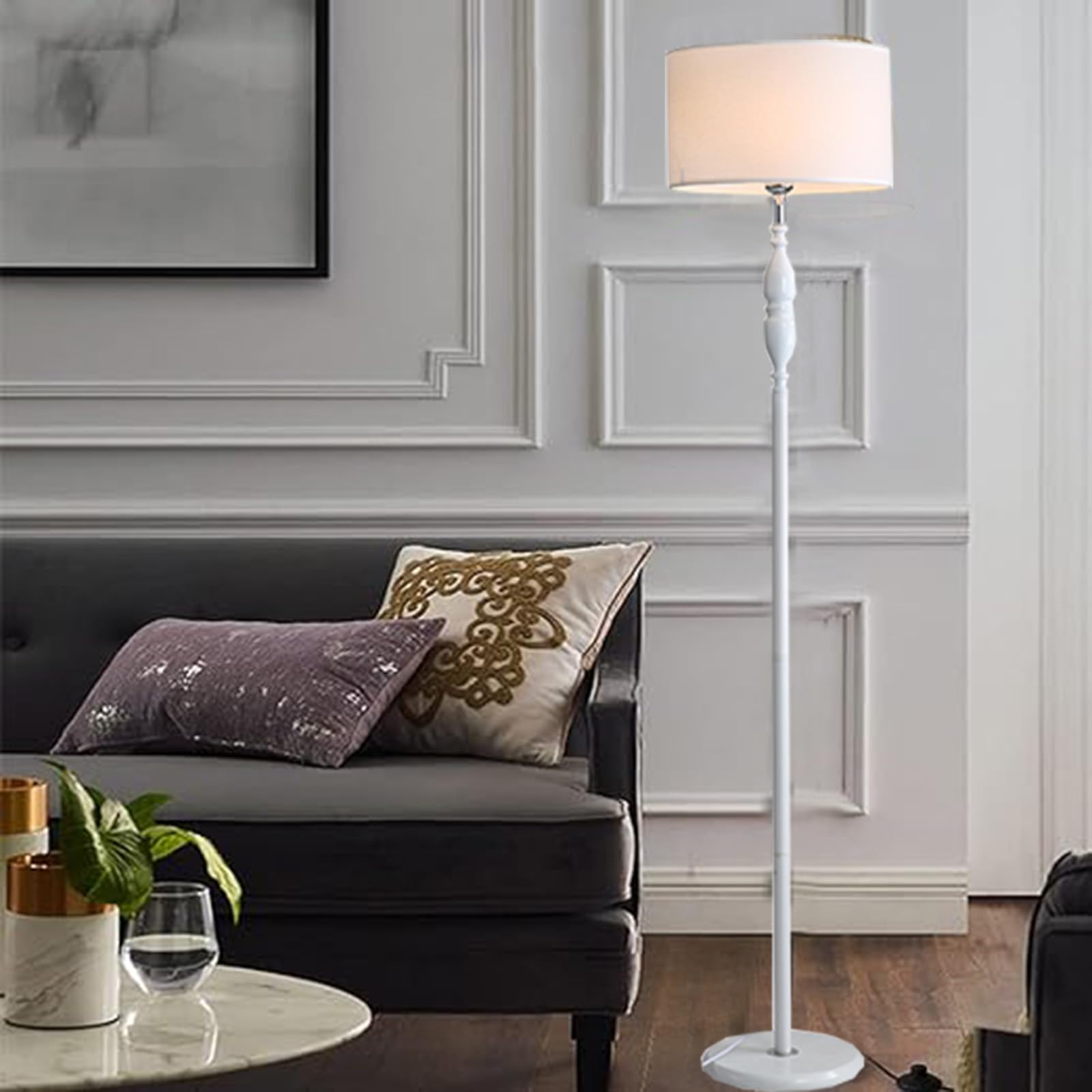 Modern Wood Standing Lamp with Fabric Shade - ON/Off Foot Switch - Farmhouse Tall Floor Lamp for Living Room, Bedroom, Office - Perfect for Reading Nook & Cozy Home Decor
