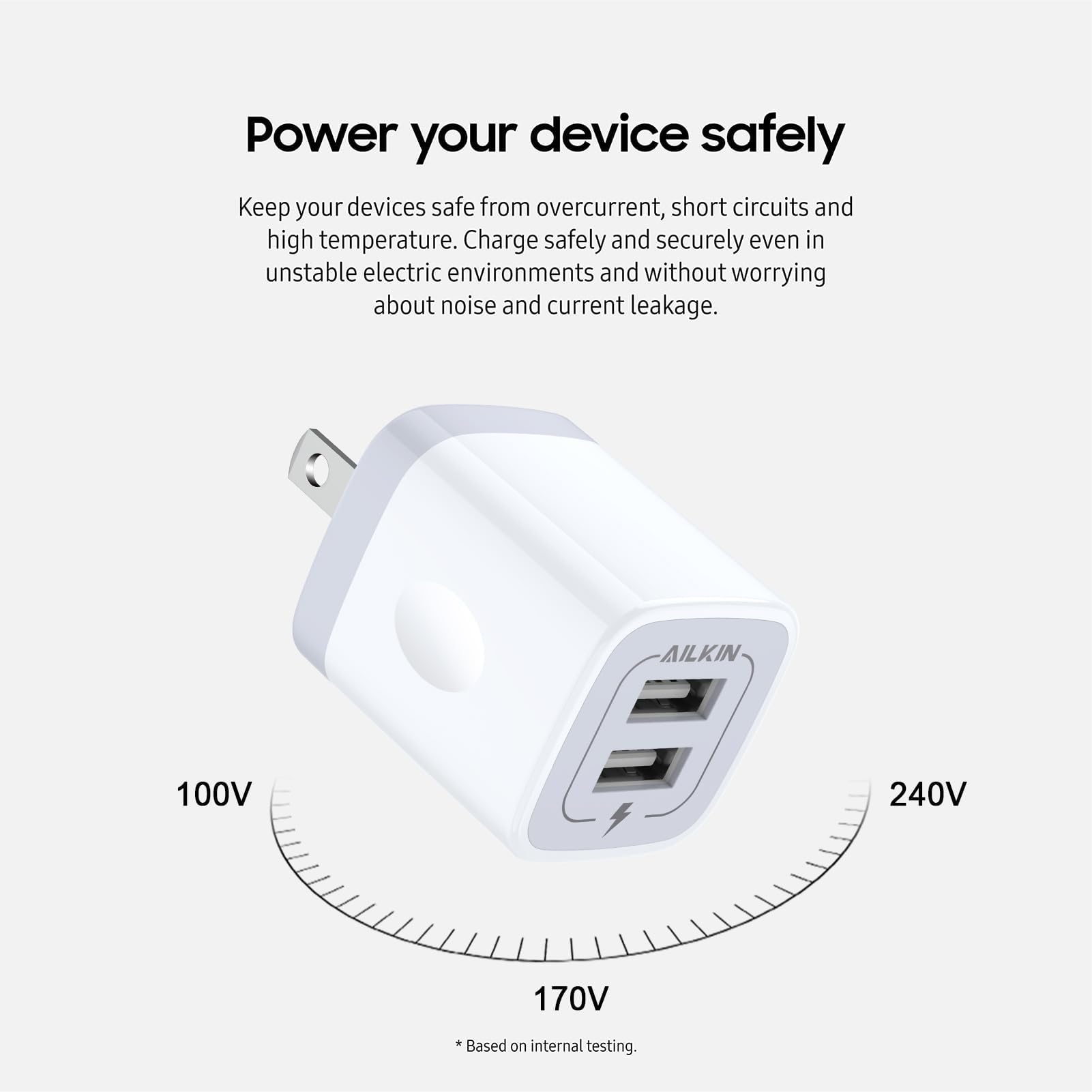 AILKIN 2-Pack 2.1A Dual Port USB Wall Charger - Fast Charging Adapter for iPhone 15/14/13/12/11/Pro Max/X/8/7/SE & Samsung Galaxy S23/S22 - Compact Power Block for Home, Office & Travel Charging