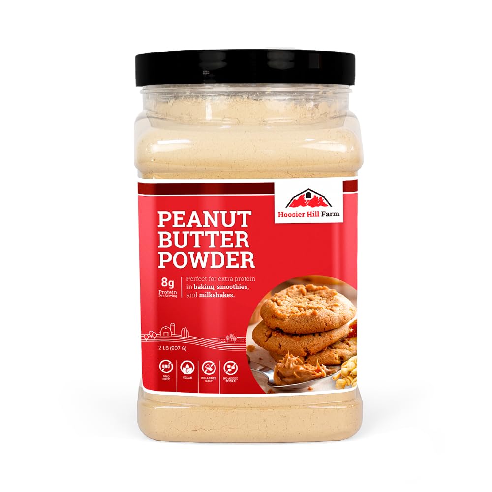 Hoosier Hill Farm 100% Natural Peanut Butter Powder - 2LB (Pack of 1) | No Additives, 8g Protein per Serving | Great for Smoothies, Baking & Healthy Snacks