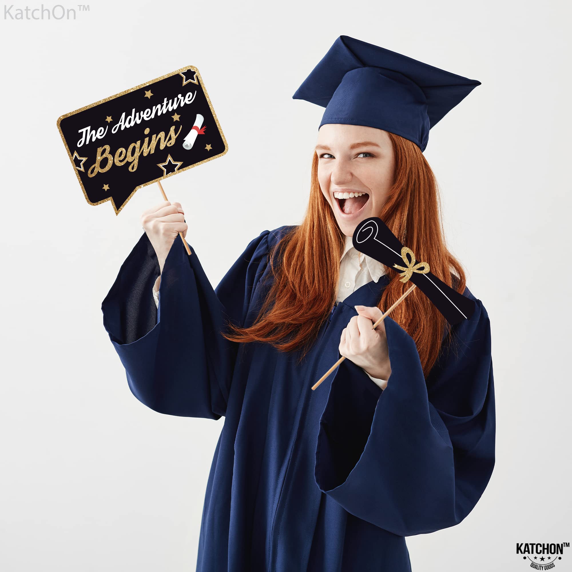 KatchOn Graduation Photo Booth Props 2024 - 25 Pack Black & Gold Class of 2025 Decorations | Perfect for Graduation Parties, Photo Shoots & Commencement Celebrations