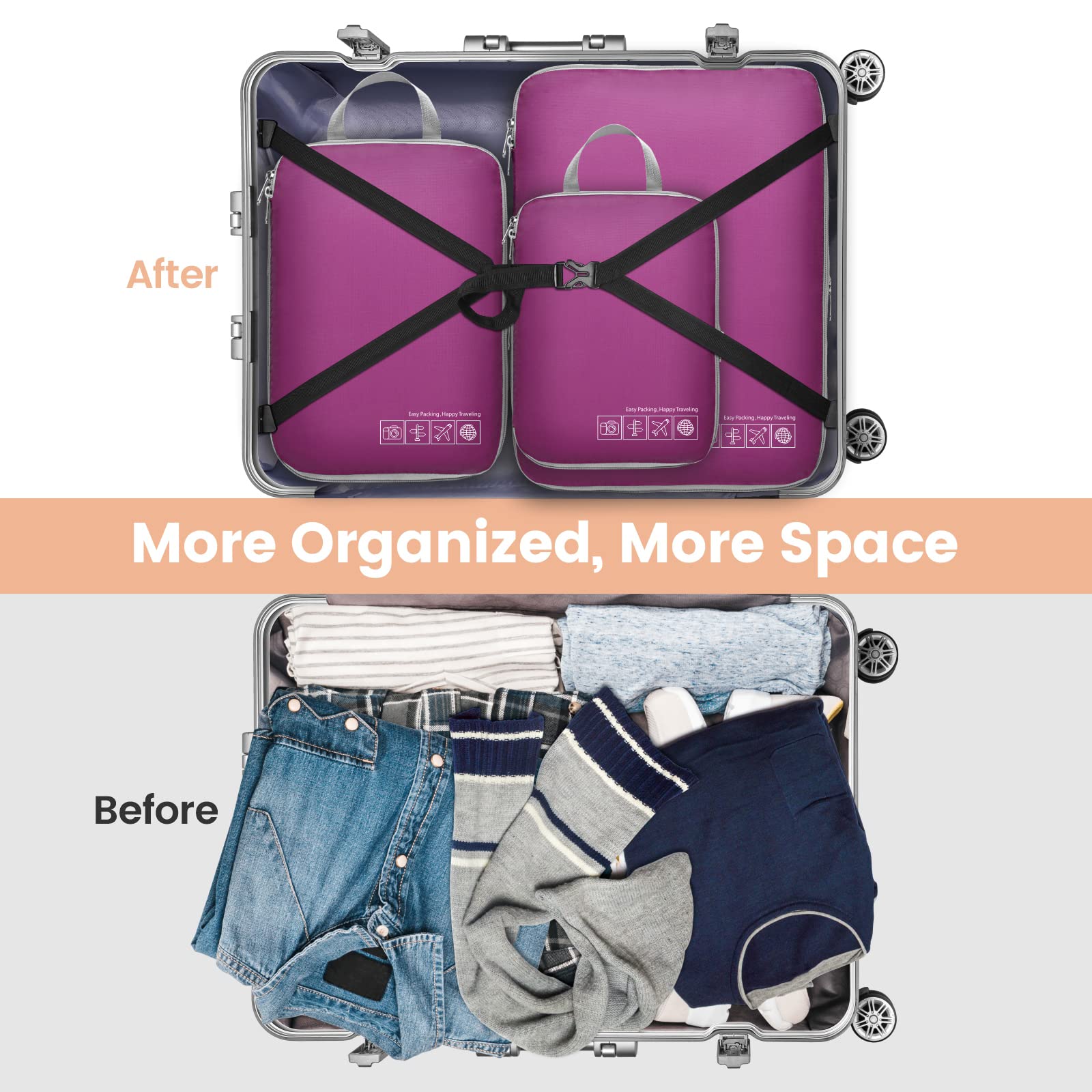 Cambond Compression Packing Cubes for Travel - 6-Piece Luggage Organizer Set with Waterproof Fabric | Perfect for Carry-On Suitcases, Business Trips & Vacation Packing | Space-Saving Travel Essentials for Women & Men