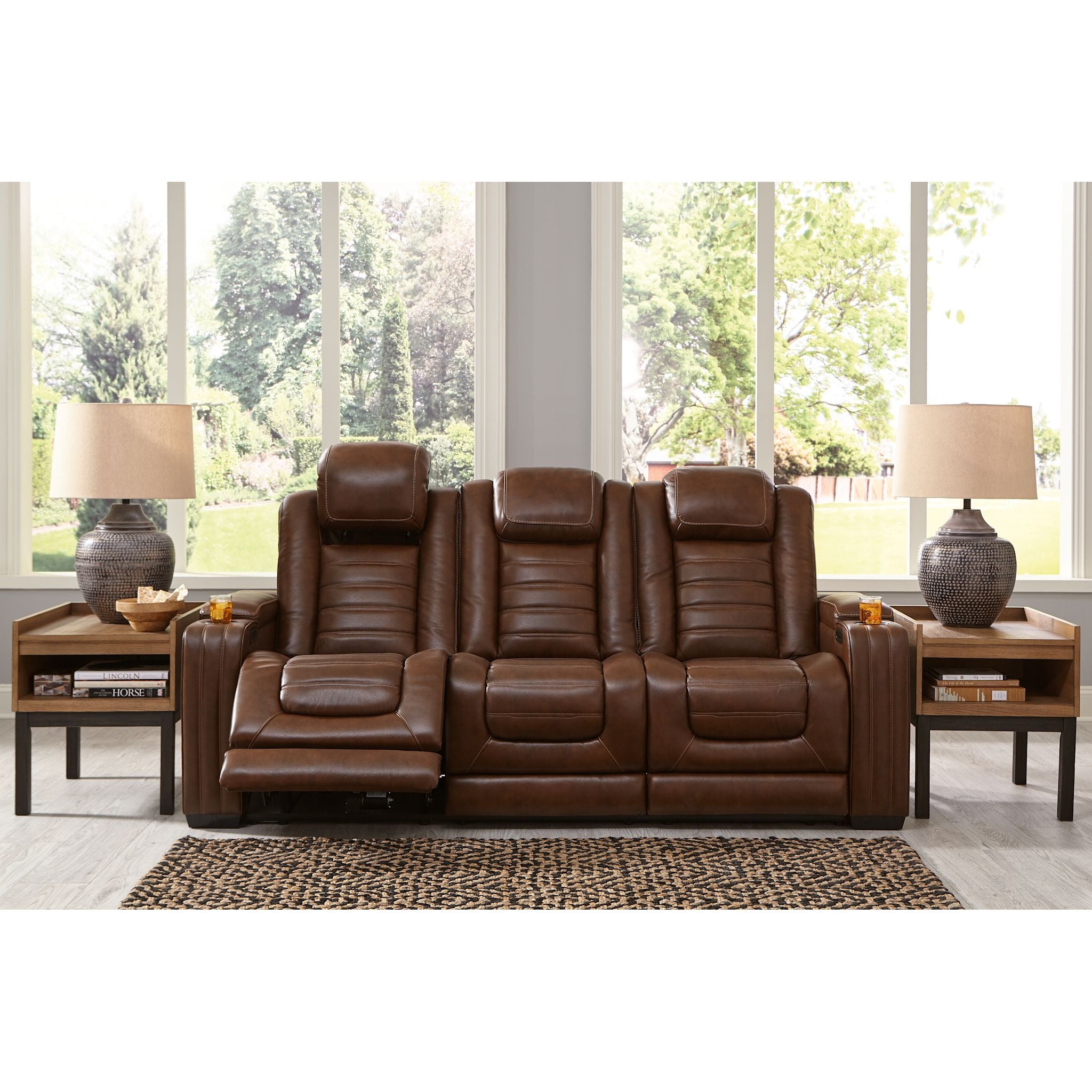 Power Reclining Sofa with USB Ports - Chocolate Brown Leather - Modern Living Room Furniture for Home Theater & Relaxation
