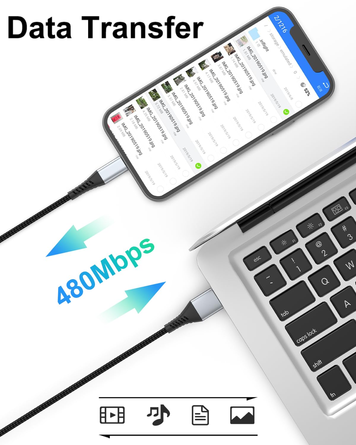 3-Pack 2FT Braided Lightning Cable - Fast Charging USB to Lightning Cable for iPhone 14/13/12/11/Pro Max/Mini/X/8/7/SE, iPad Air/Mini - Durable & Tangle-Free (Perfect for Home, Office, Travel & Car Charging)