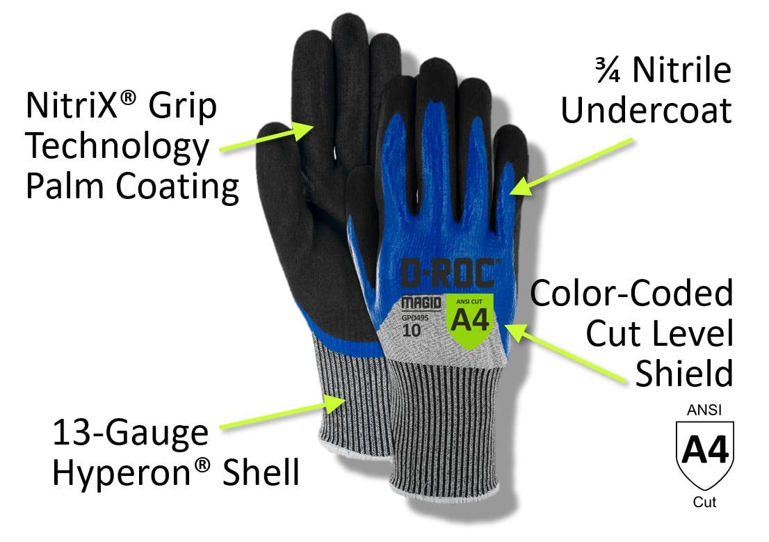 Cut Resistant Work Gloves MAGID Liquid-Grip Level A4 - 12 Pairs Sandy Nitrile Coated (Nitrix) Size 7/S - 13-Gauge Hyperon Shell for Glass Handling & Construction Safety (GPD495) - Ideal for Warehouse, Manufacturing & Sharp Material Protection