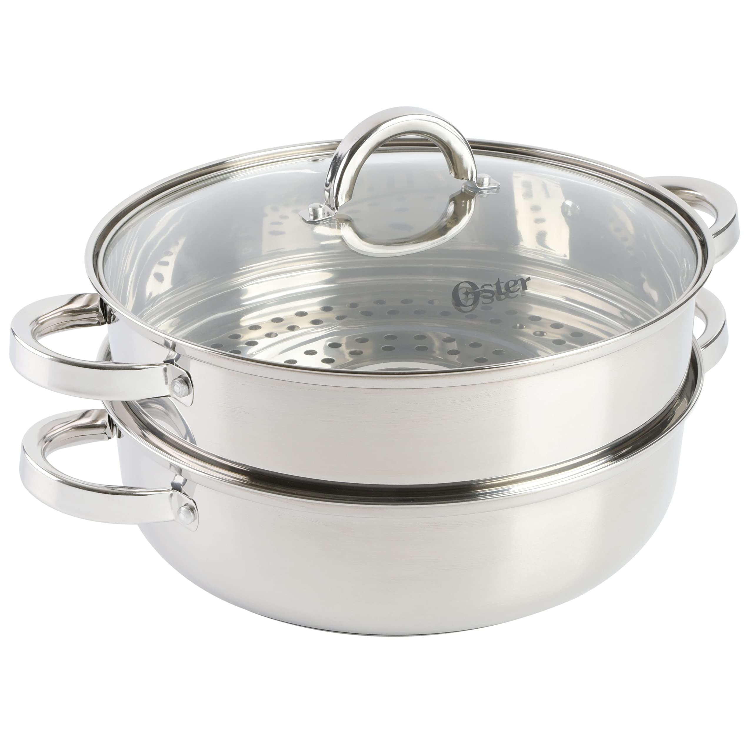Oster Sangerfield 6 Quart Dutch Oven with Steamer Basket - Stainless Steel Casserole Pot for Baking, Roasting & Steaming - Perfect for Soups, Stews & Family Dinners