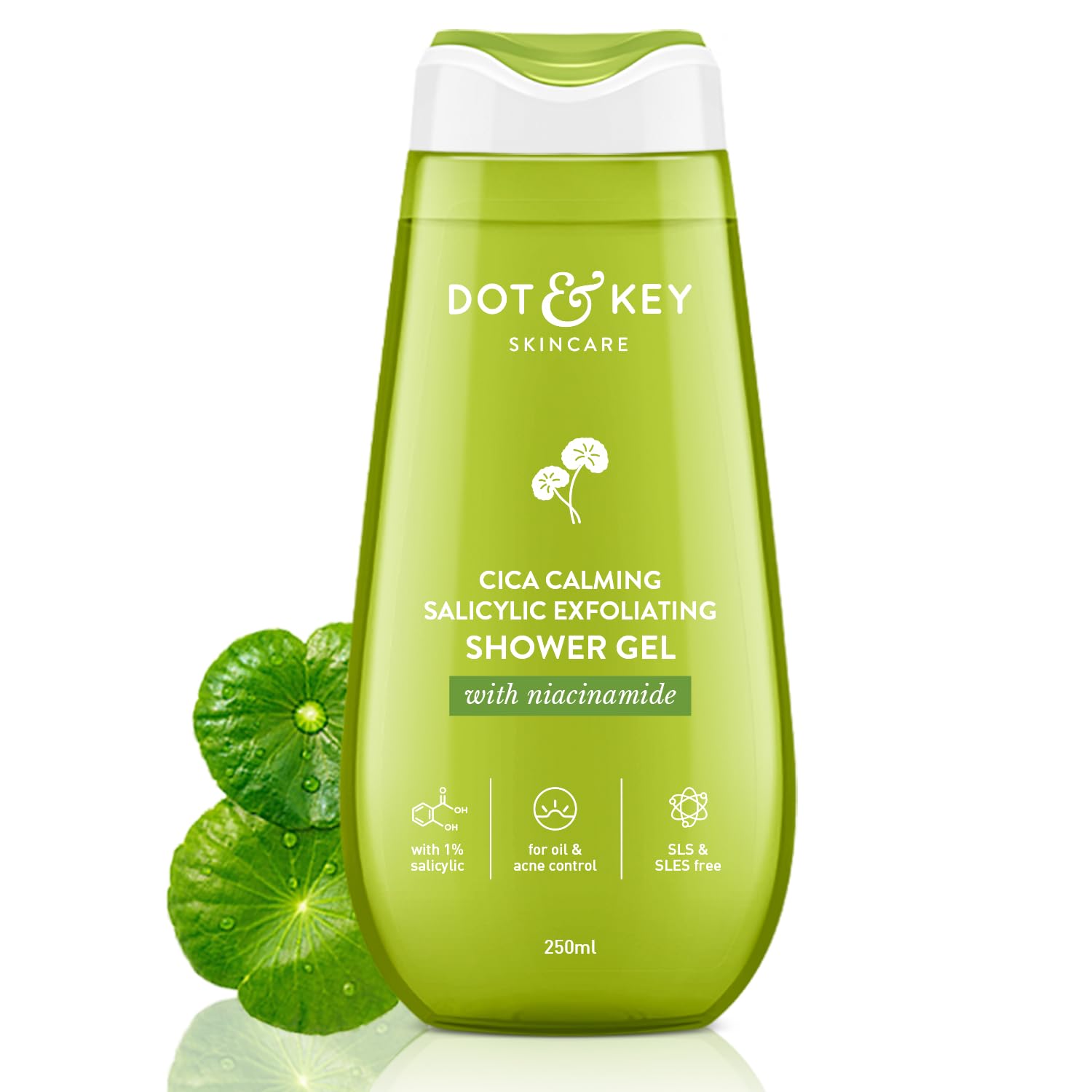 Dot & Key Cica & 1% Salicylic Acid Daily Exfoliating Shower Gel with Niacinamide - Oil Control & Acne Fighting Body Wash for Clear Skin - Reduces Body Acne & Soothes Irritation - 250ml | Perfect for Daily Shower Routine & Post-Workout Cleansing