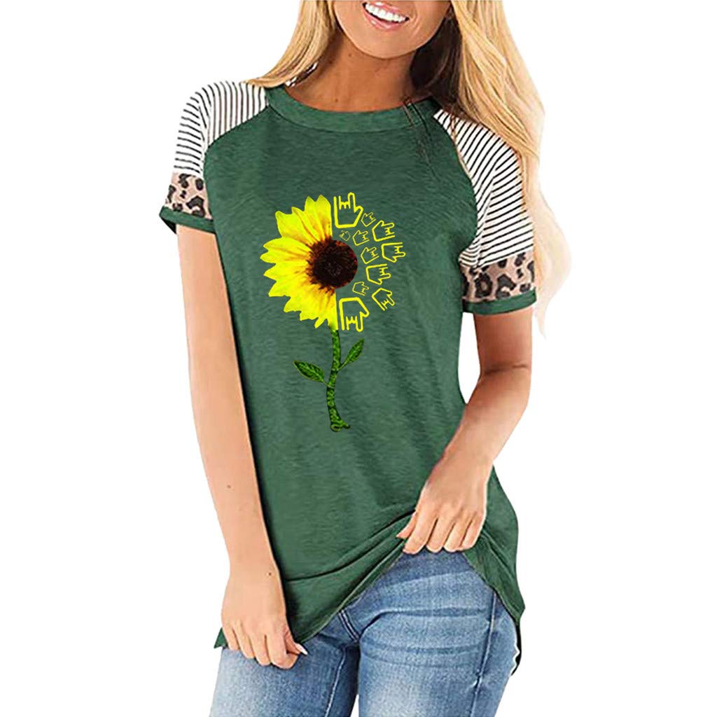 Lozeny Women's Floral Graphic Sunflower T-Shirt | Patchwork Summer Plaid Short Sleeve Blouse | Pullover Tunic Top for Casual Wear, Beach Outings & Summer Vacations