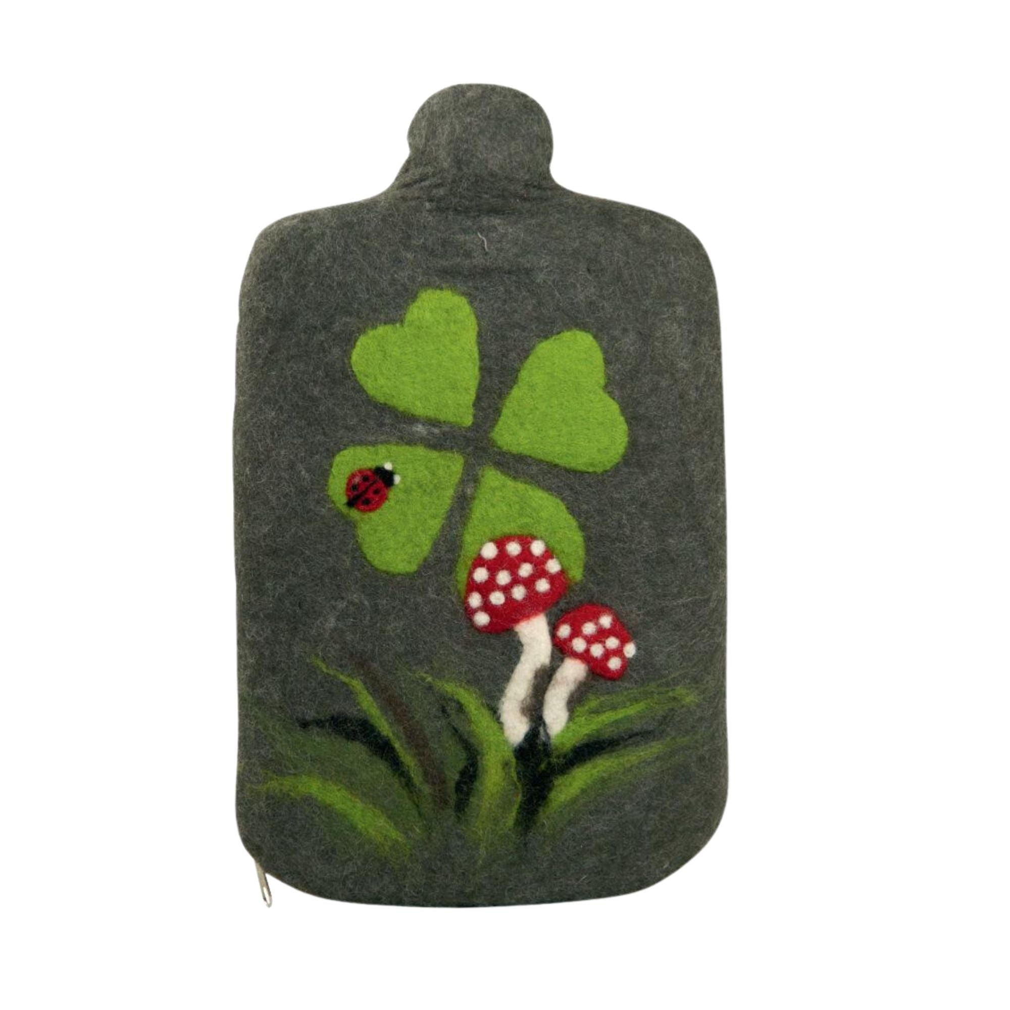 2L Eco-Friendly Hot Water Bottle with Felt Merino Wool Mushroom Cover - Rubber-Free, Natural Pain Relief for Back, Period Cramps & Cold Weather - Perfect for Home, Office & Travel Use