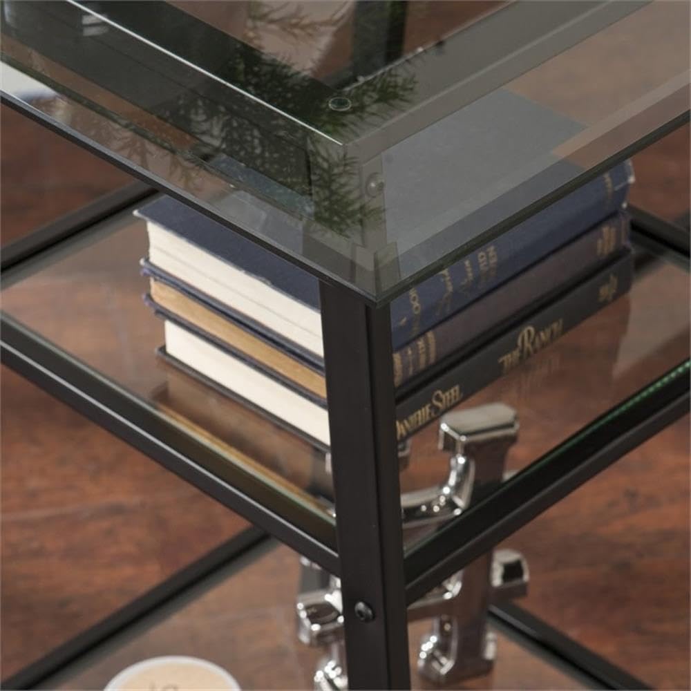 Southern Enterprises SEI Avery Black Metal Writing Desk with Glass Top - Modern Home Office Desk for Small Spaces, Study & Work