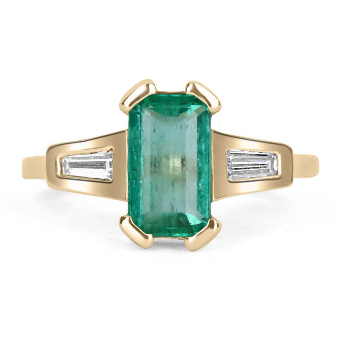 2.15tcw Colombian Emerald Cut & Tapered Baguette Diamond Ring in 14K Gold - Elegant Jewelry for Weddings, Anniversaries & Special Occasions