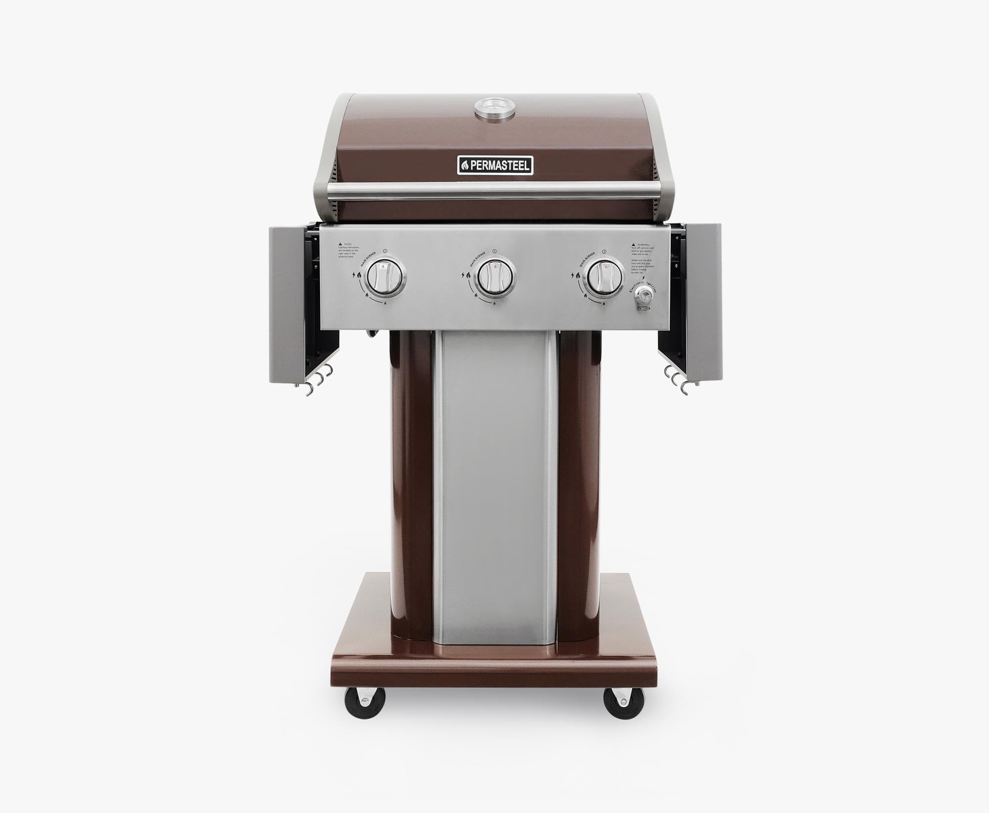 **Permasteel 3-Burner Propane Gas Grill – 30,000 BTU Outdoor BBQ Grill with Cast Iron Grates, Foldable Side Tables & Tool Hooks – Perfect for Backyard, Camping, and Tailgating (Mocha)**