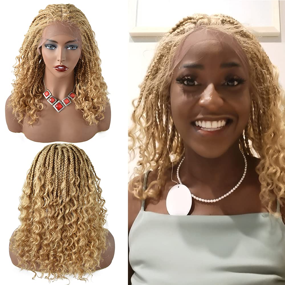 Black Women's Lace Front Wigs - Hand Cornrow Braided Micro Twist Full Cap Wig with Swiss Lace | Lightweight Afro Box Braided Wig (#27/613M Blonde) | Perfect for Daily Wear, Parties & Protective Hairstyles