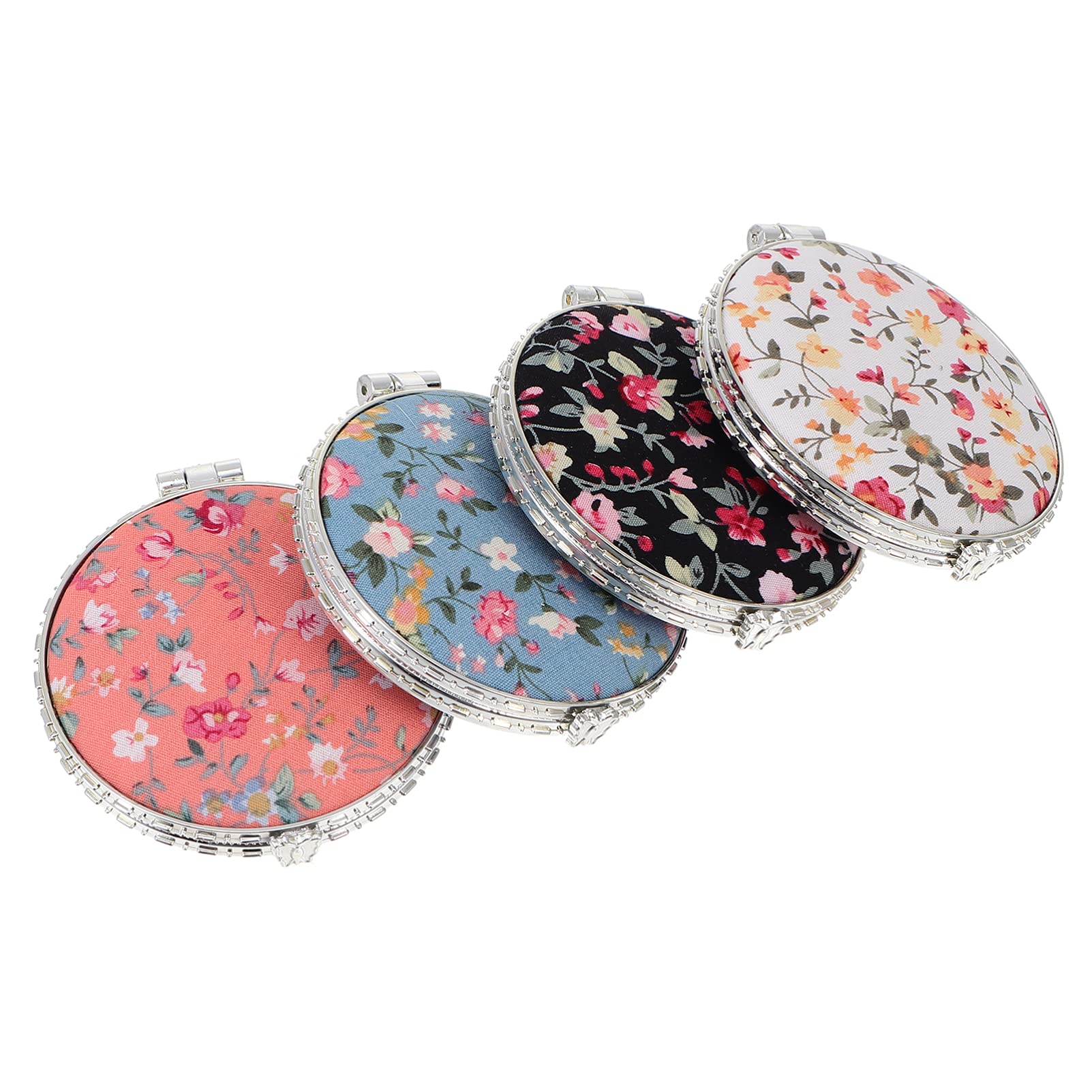Vintage Floral Compact Cosmetic Mirror Set - 4PCS Folding Handbag Makeup Mirror for Women & Girls | Portable Travel Mirror for Home, Office, Purse & Makeup Touch-ups (HEALLILY)