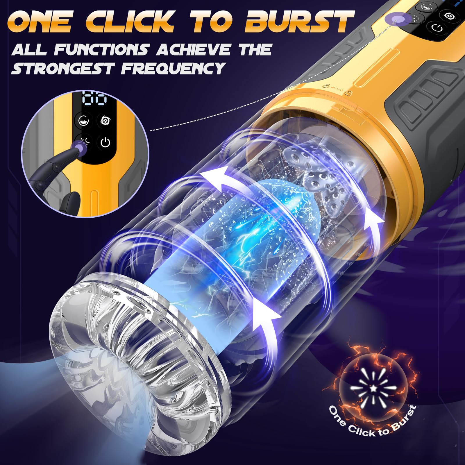 Premium Male Masturbator - Sobtik Upgraded 7-in-1 Rotating, Thrusting, Vibrating & Licking Stroker with LCD Display & Anti-Slip Grip | One-Click Burst Penis Pump for Enhanced Pleasure | Perfect for Solo Play & Couples' Intimate Moments