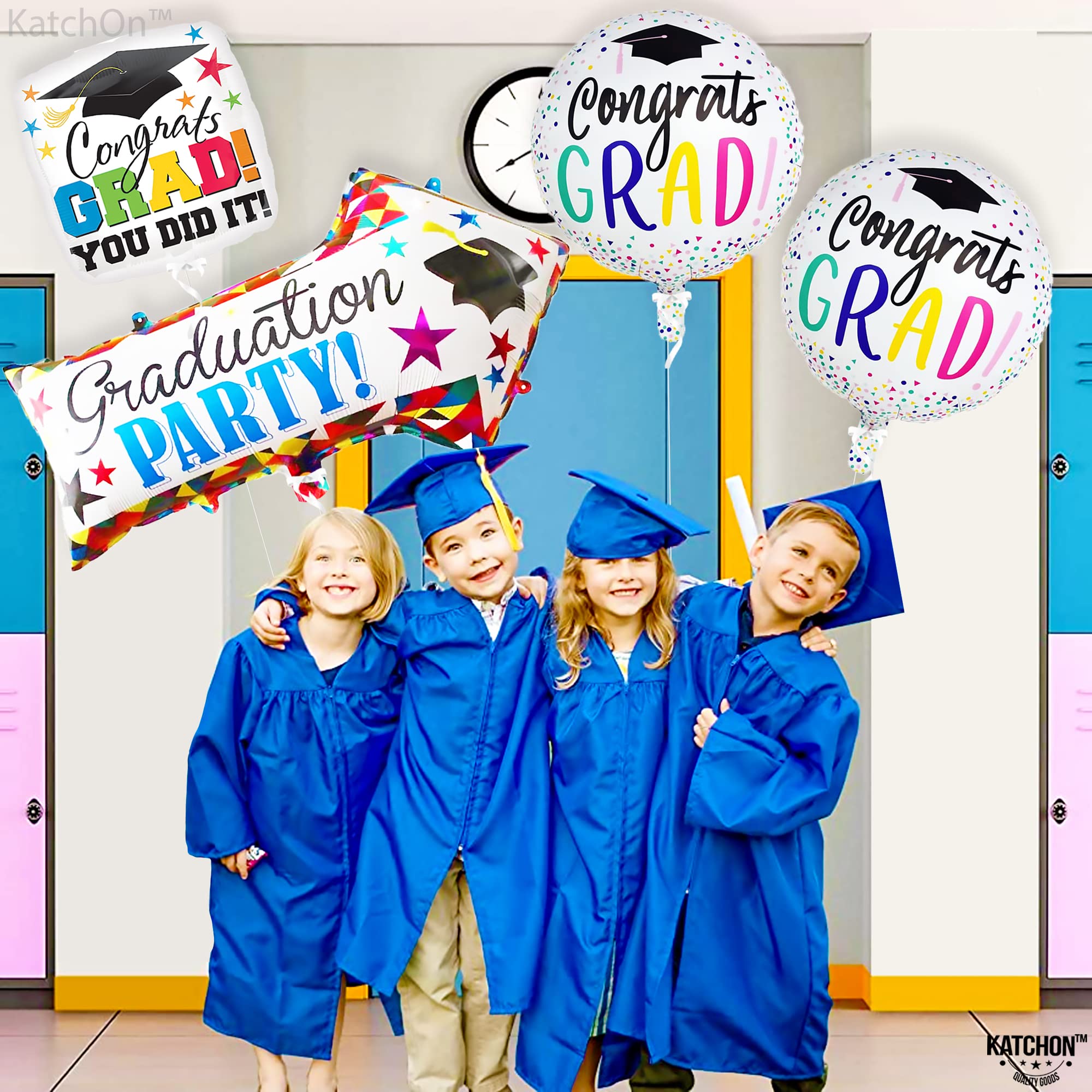 KatchOn 20 Inch Kindergarten Graduation Balloons - Pack of 4 | Class of 2024 Graduation Decorations, Congrats Grad Foil Balloons | Perfect for Kindergarten Graduation Parties, School Celebrations & Photo Backdrops