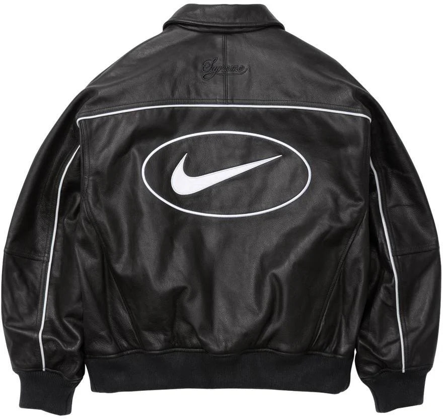 PREORDER Supreme x Nike Leather Varsity Jacket - Men's Fashion Streetwear Bomber Coat for Hip-Hop Style & Urban Outfits - Perfect for Concerts, Skateboarding & Street Photography