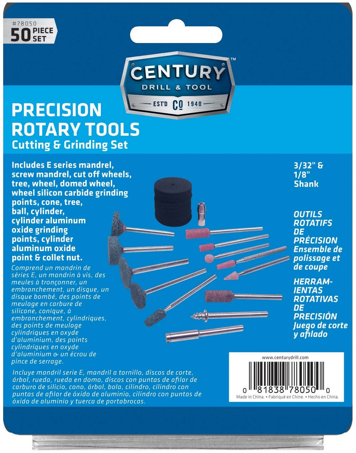 Century Drill and Tool 78050 50-Piece Precision Rotary Tool Kit with Accessories - Ideal for DIY Projects, Jewelry Making, Wood Carving & Home Repairs